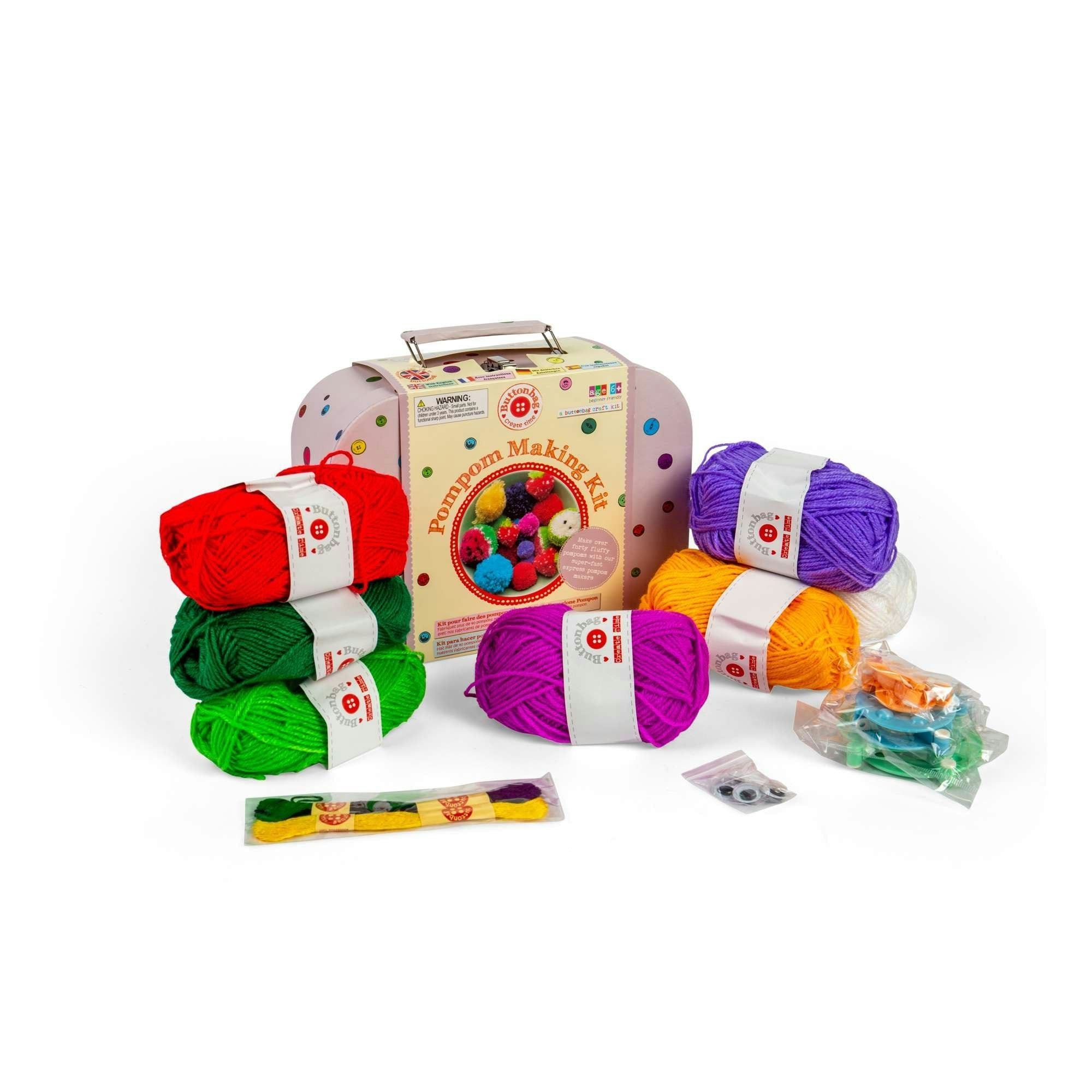 Buttonbag Pompom Craft Kit - Cardboard/Metal Suitcase - Image 4