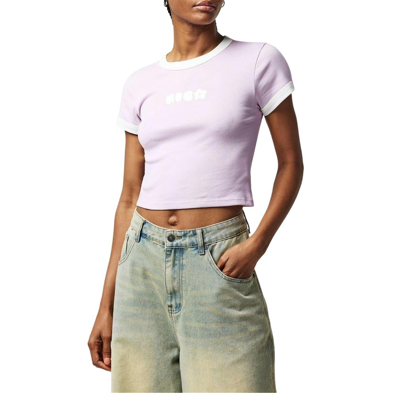 Hugo Women's Purple Cotton Ringer Crop T-Shirt - Pastel - M - Pastel - 100% Cotton