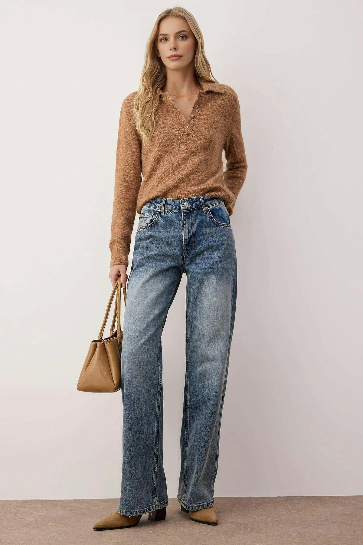 Wovcor Blue Normal Waist Wide Leg Jeans - 14