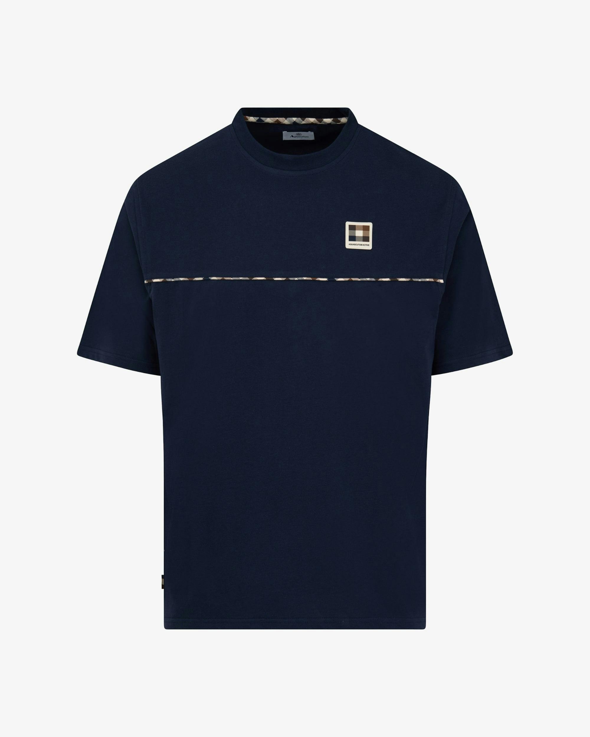 Aquascutum Men's Club Check Piping T-Shirt - Navy 11 - Navy 11 - Xl