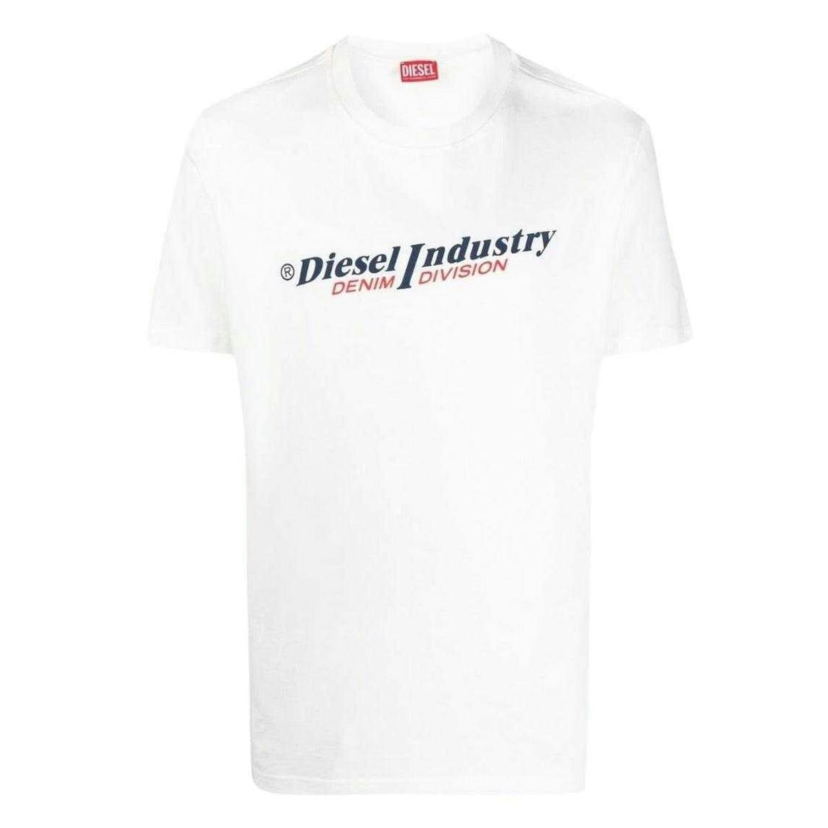 Diesel Unisex White Adult Industry Denim Division Logo T-Shirt - Xl - 100% Cotton