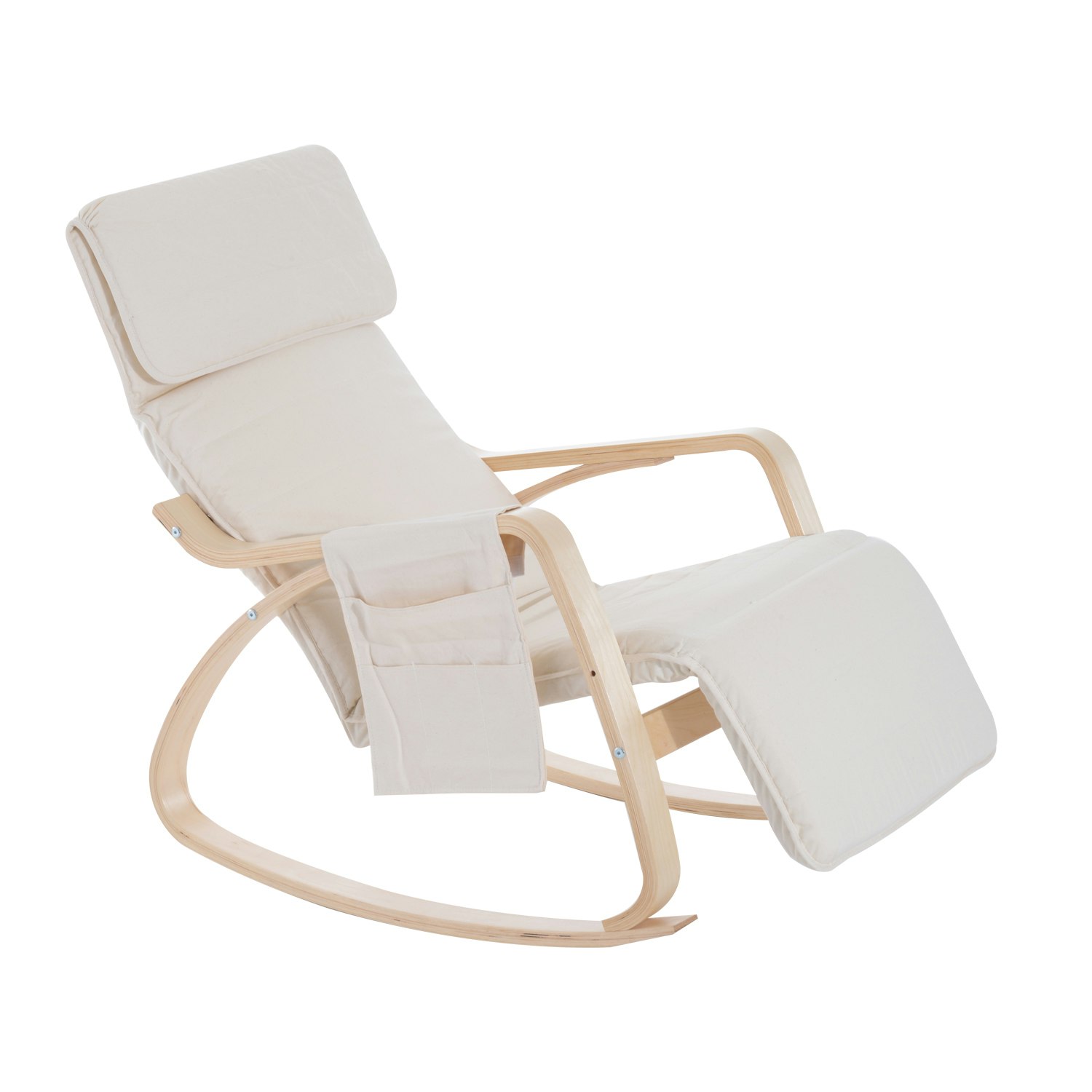 Rackhams Cream Rocking Chair Recliner Armchair With Adjustable Footrest - Birchwood, Steel, Polyester, Sponge