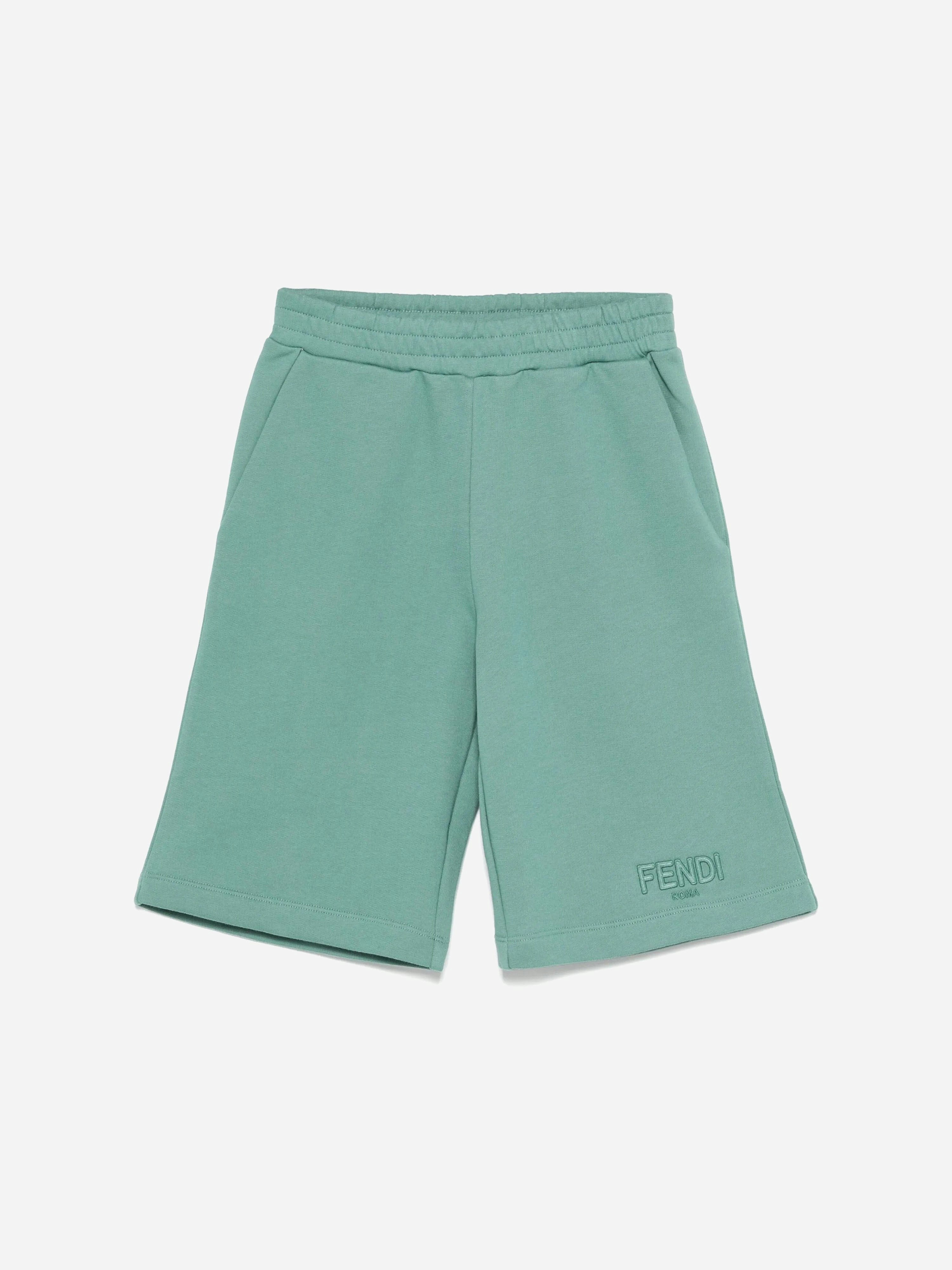 Fendi Kids Boys Green Fendi Bermuda Shorts In - 14 Yrs