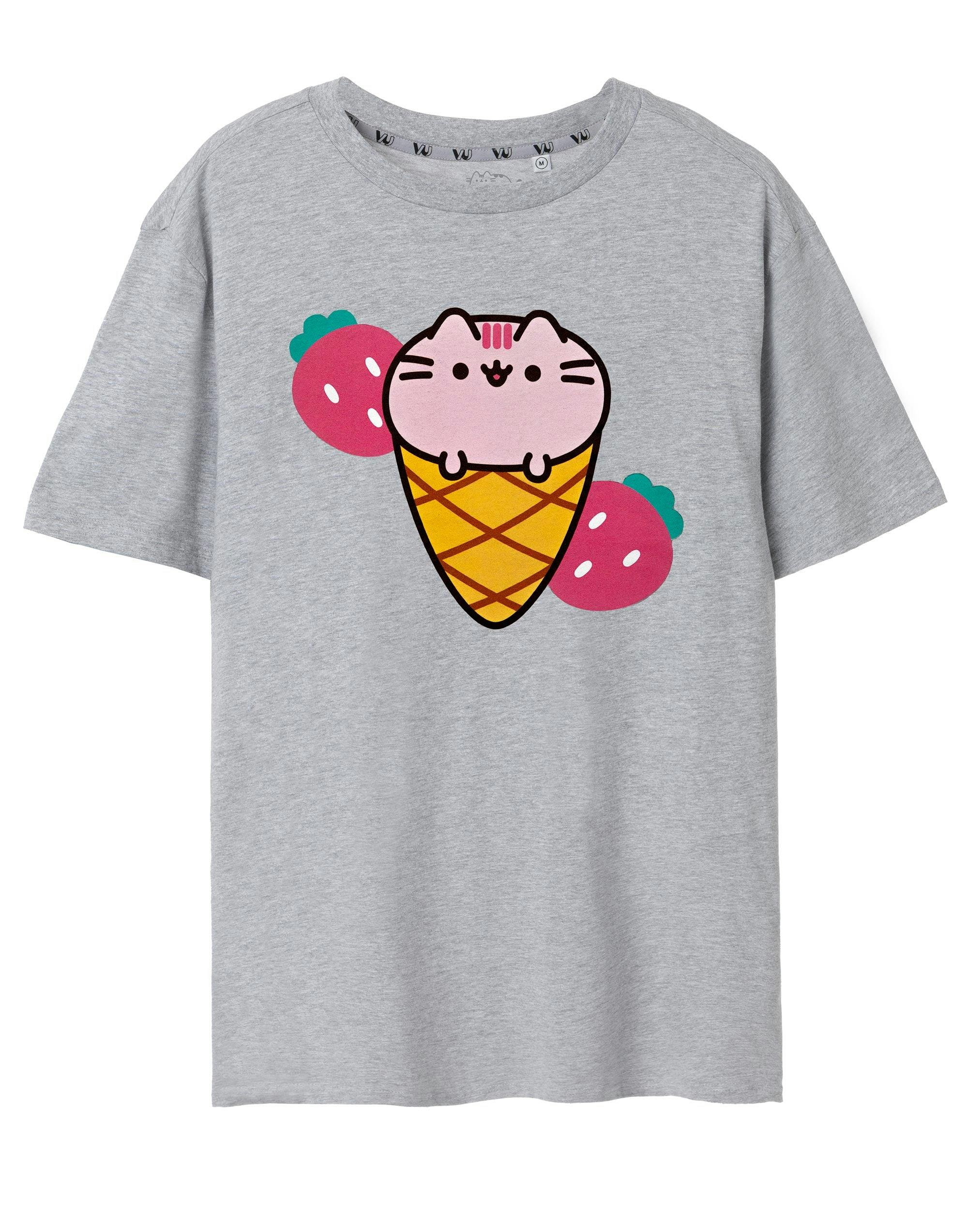 Vanilla Underground Women's Grey/Cream Pusheen Ice Short Sleeved T-Shirt - XX-Large