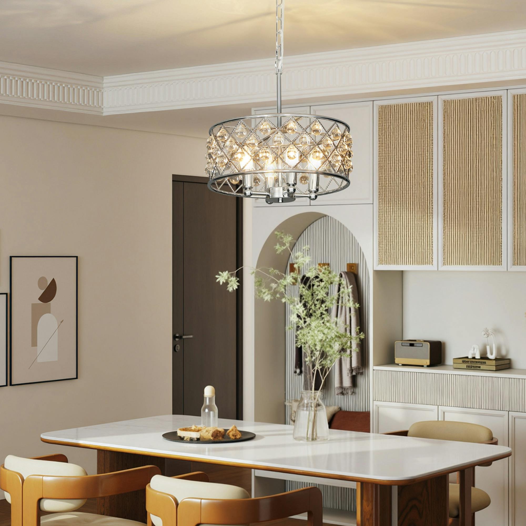 Homcom Light/Silver Adjustable Ceiling With 4 Modern Crystal Chandelier