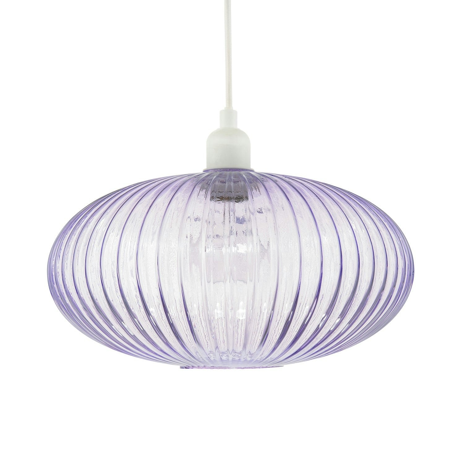 Rackhams Lilac Modern Designer Soft Line Ribbed Glass Oval Pendant Lamp Shade