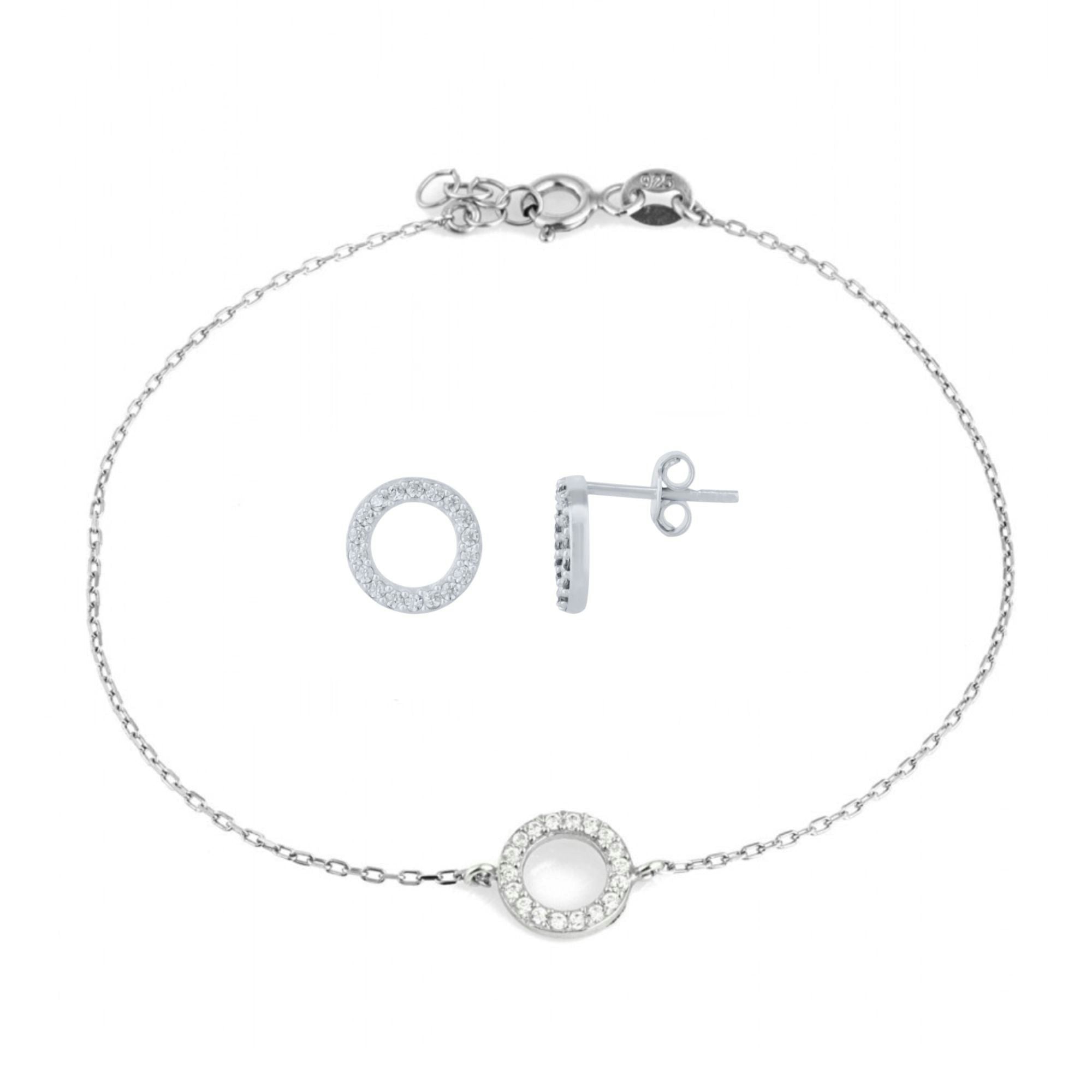 Spero London Silver Circle Bracelet And Stud Set In Sterling