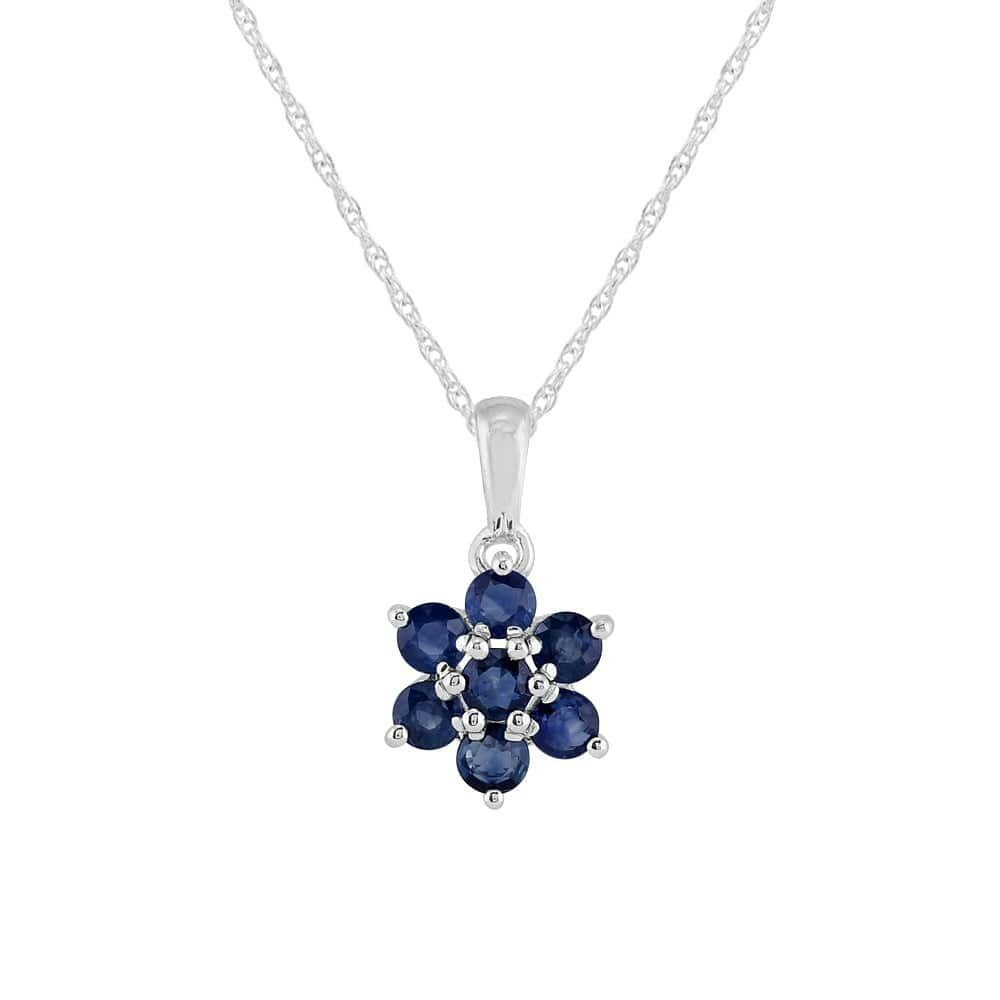 Gemondo Silver/Blue Floral Round Sapphire Cluster Pendant In 925 Sterling - Sterling 1.41Ct Natural Sapphire Floral Cluster Pendant On Chain