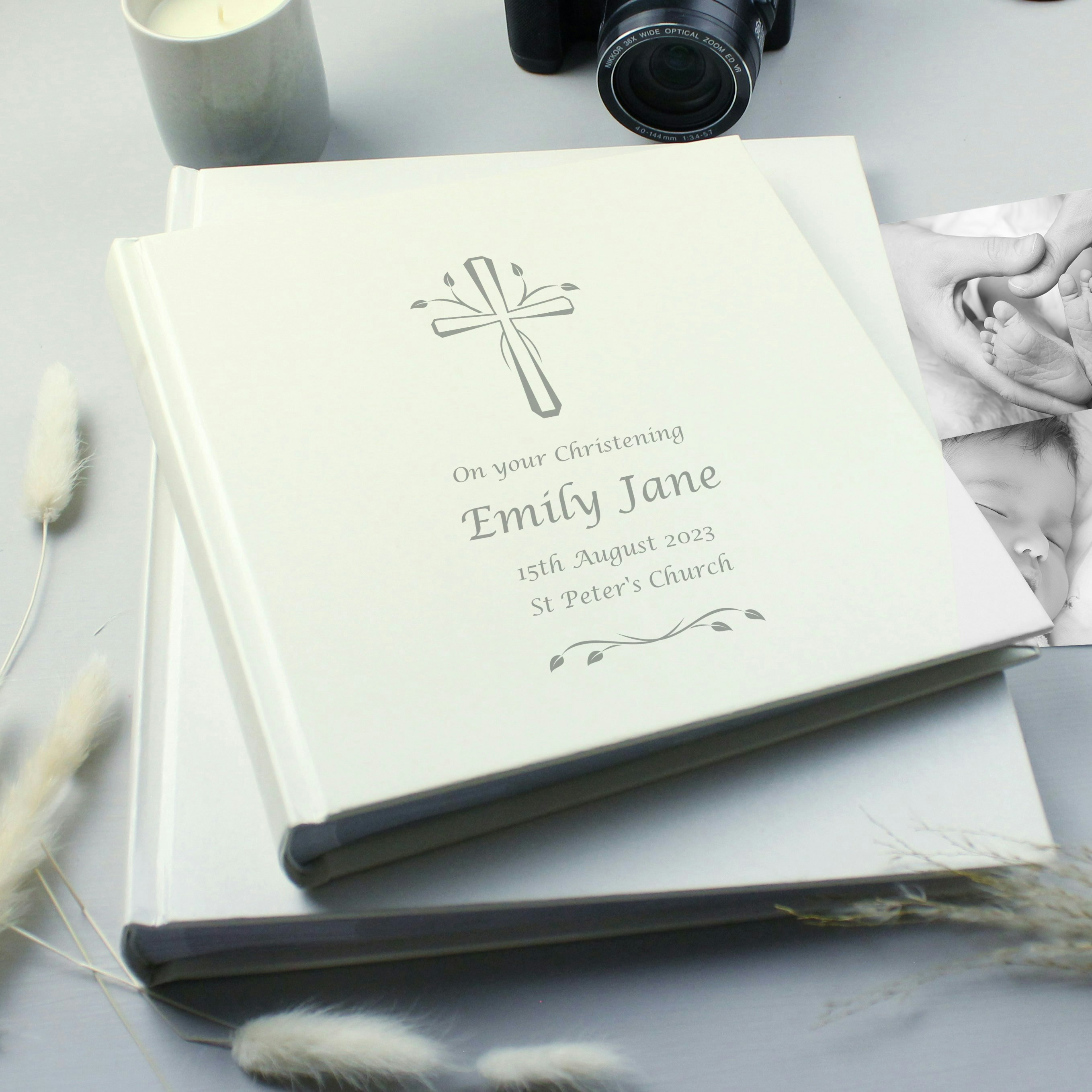 Rackhams Silver Personalised Cross Square Photo Album