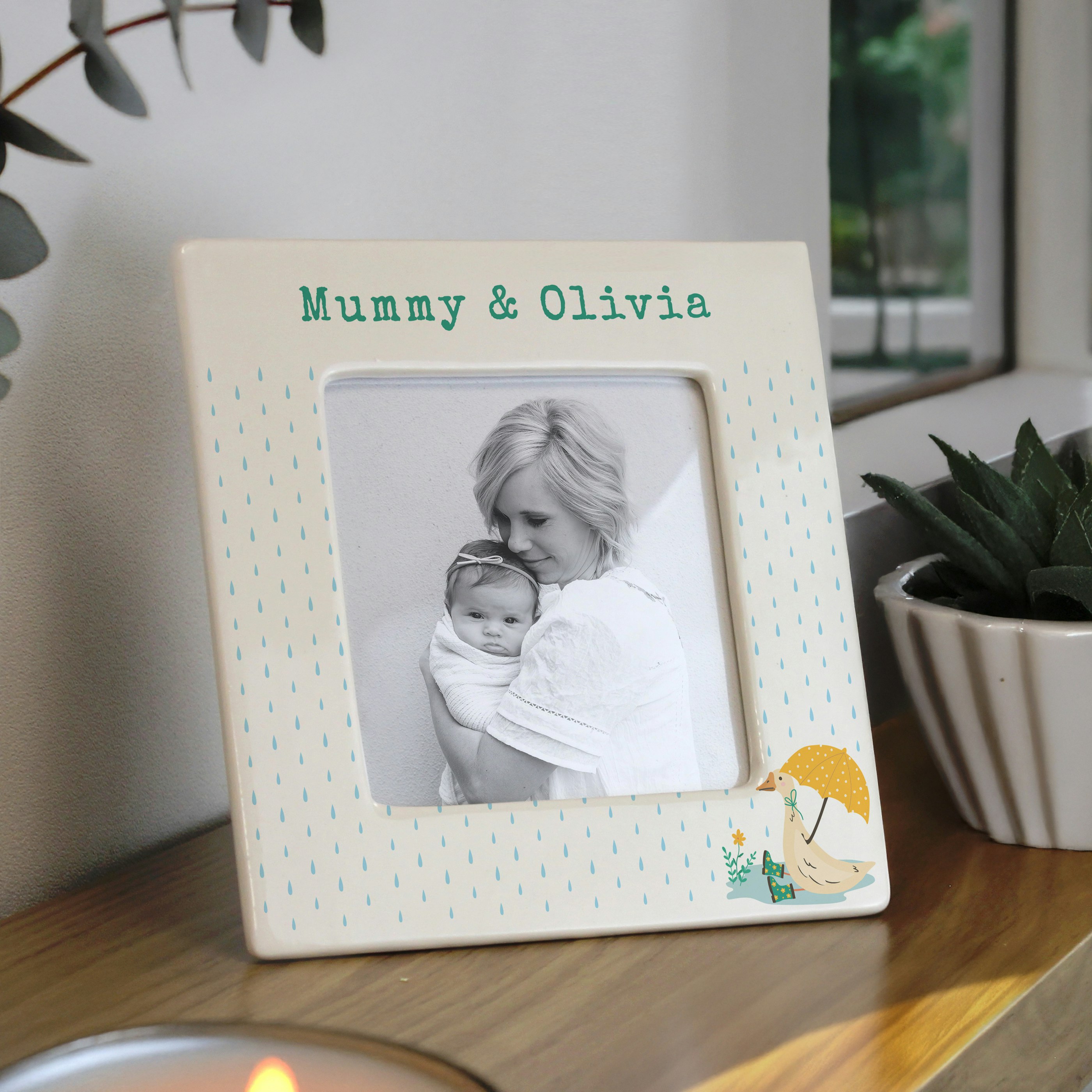 Rackhams Cream Personalised Puddle Duck Ceramic 4X4 Frame - Ceramic - 4X4