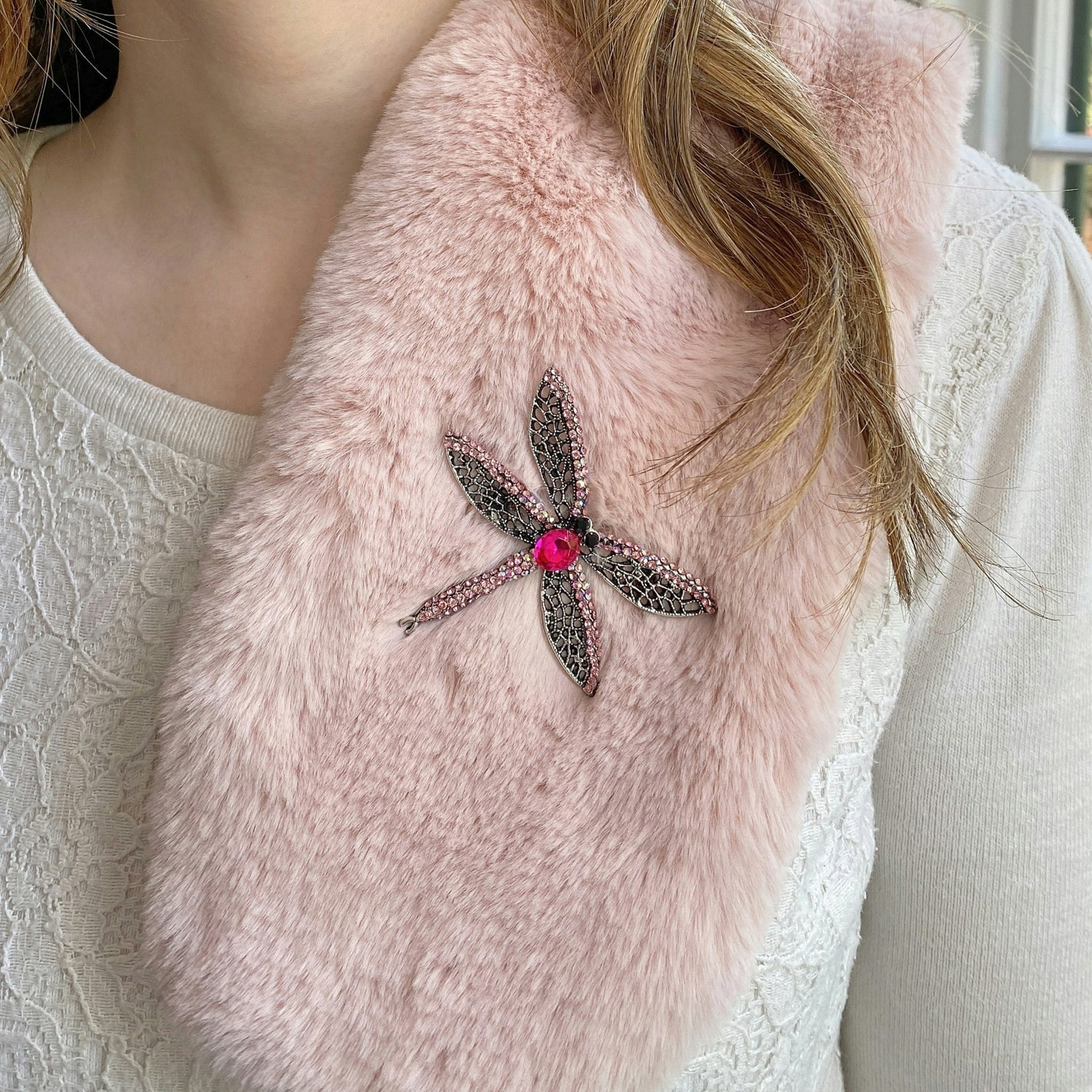 Queenmee Accessories Pink Dragonfly Brooch