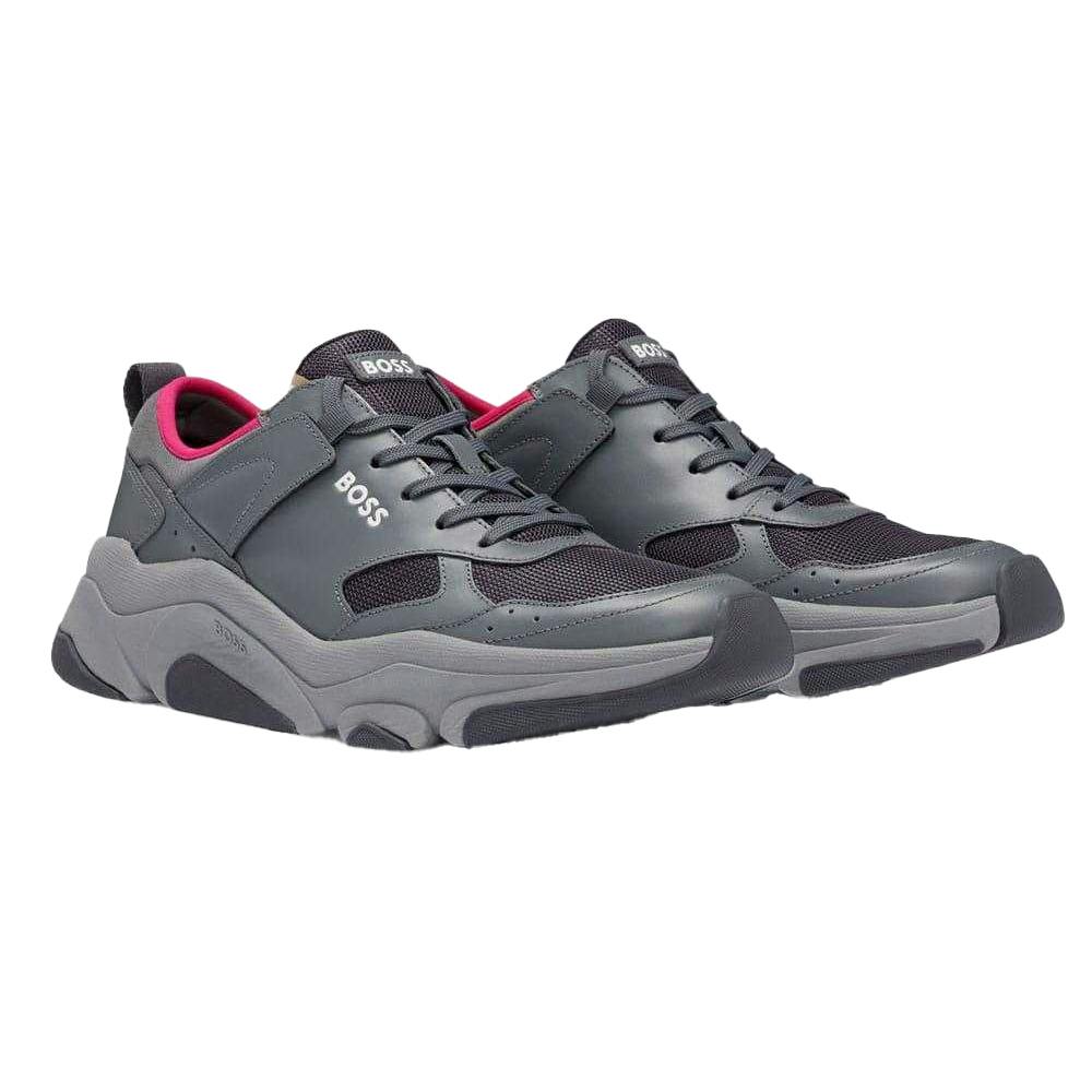 Hugo Boss Men's Grey Asher Leather Running Trainers - 6 Uk - 100% Mixed