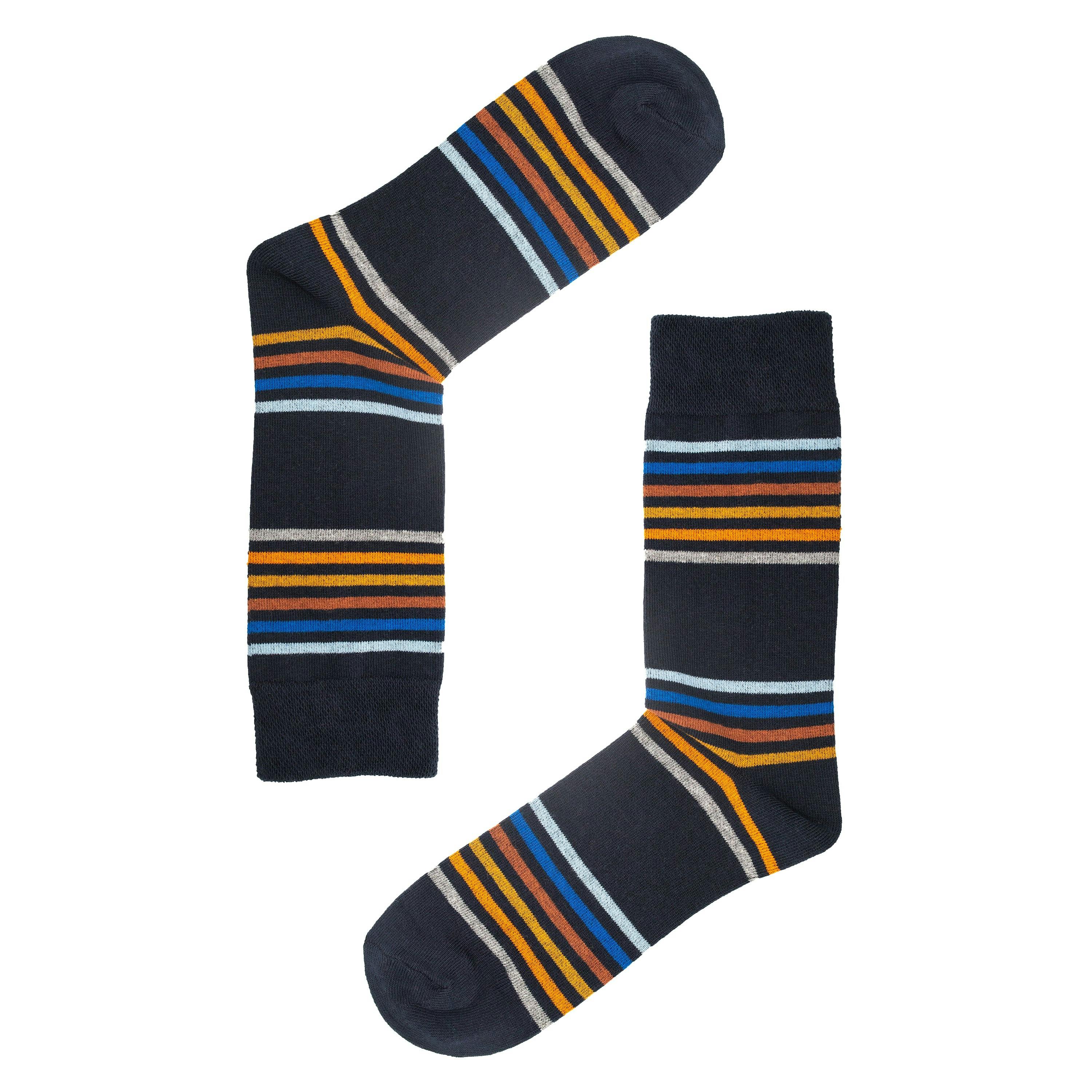 Jemsox Men's Multi Stripe Socks – Organic Cotton Comfort Top - Ochre - Medium / Eur 39-43 / Uk 6-9