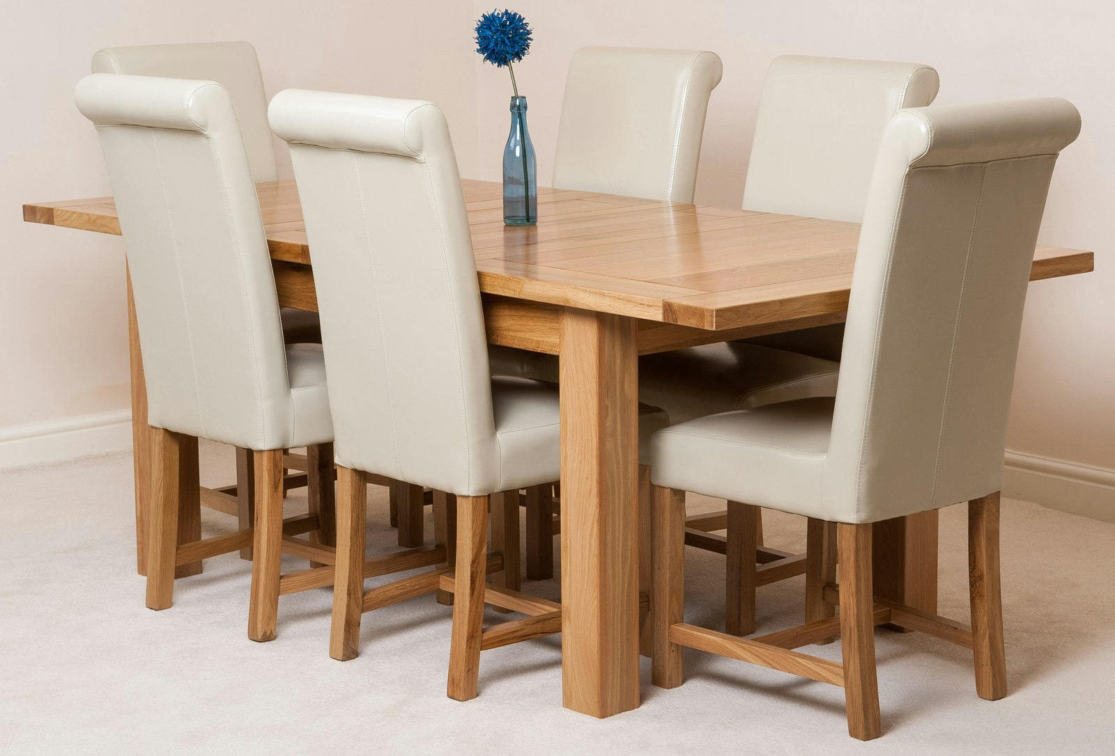 Rackhams Ivory Seattle Oak Extending Dining Table With Washington Leather Chairs - 6 Chairs