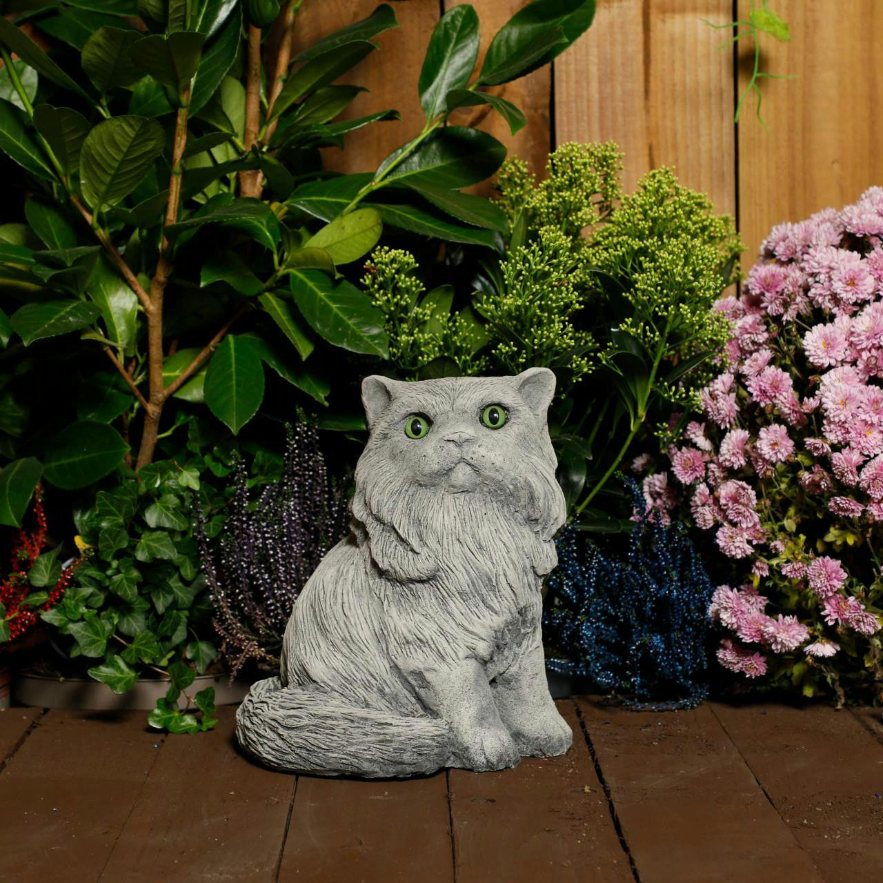 Osn Stone Cast Upright Persian Cat Statues Garden Ornament