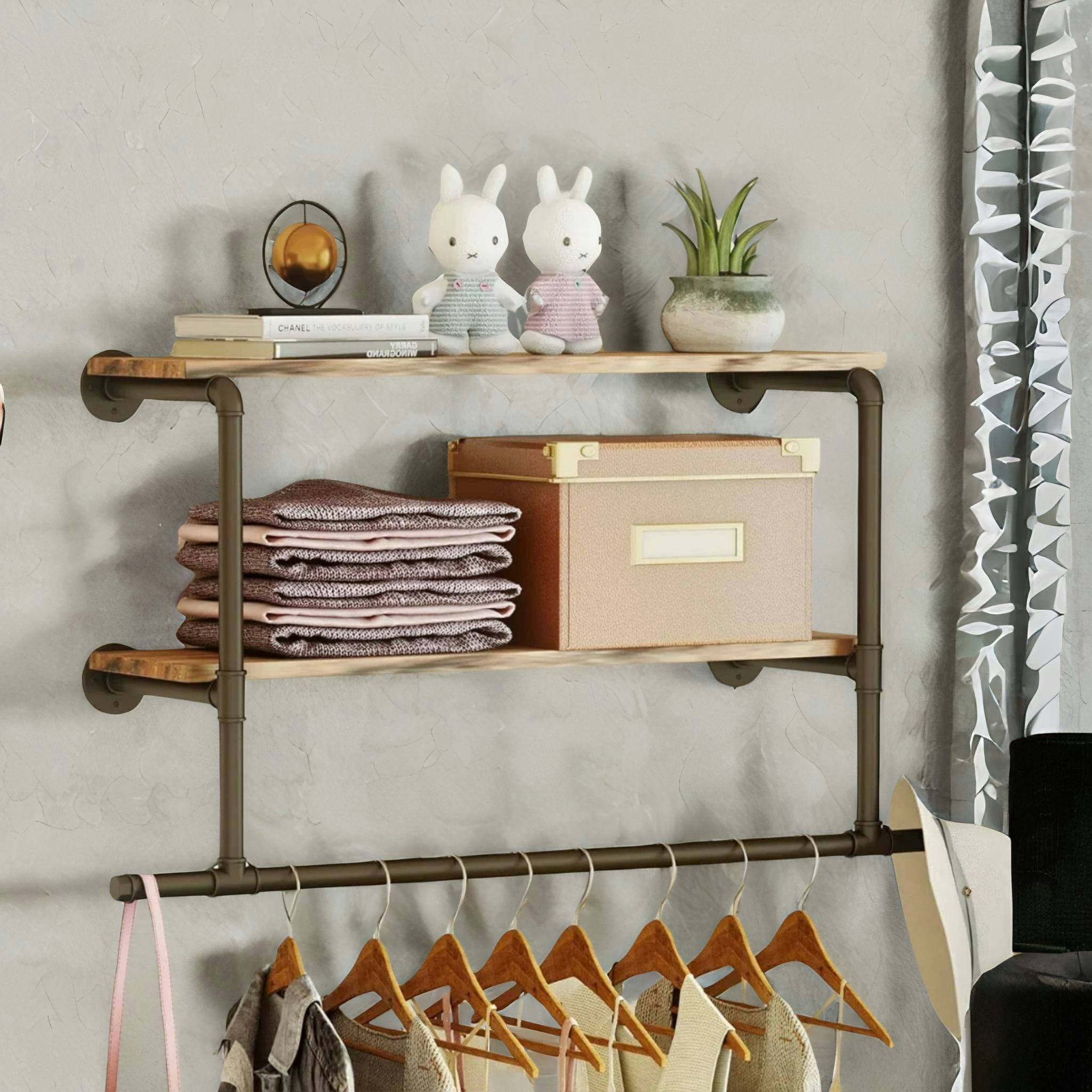 Rackhams Brown Heavy Duty Pipe Wall-Mounted Floating Shelves Rustic