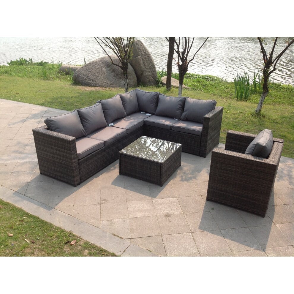 Fimous Dark/Grey Mixed Pe Rattan Corner Sofa Set Outdoor Garden Furniture Square Coffee Table Chair