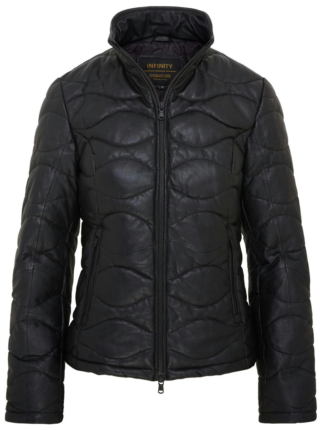 Infinity Leather Women's Black Puffer Quilted Bomber Leather Jacket - Hamar - Uk 4XL/22 | Eu 48 | Us 18