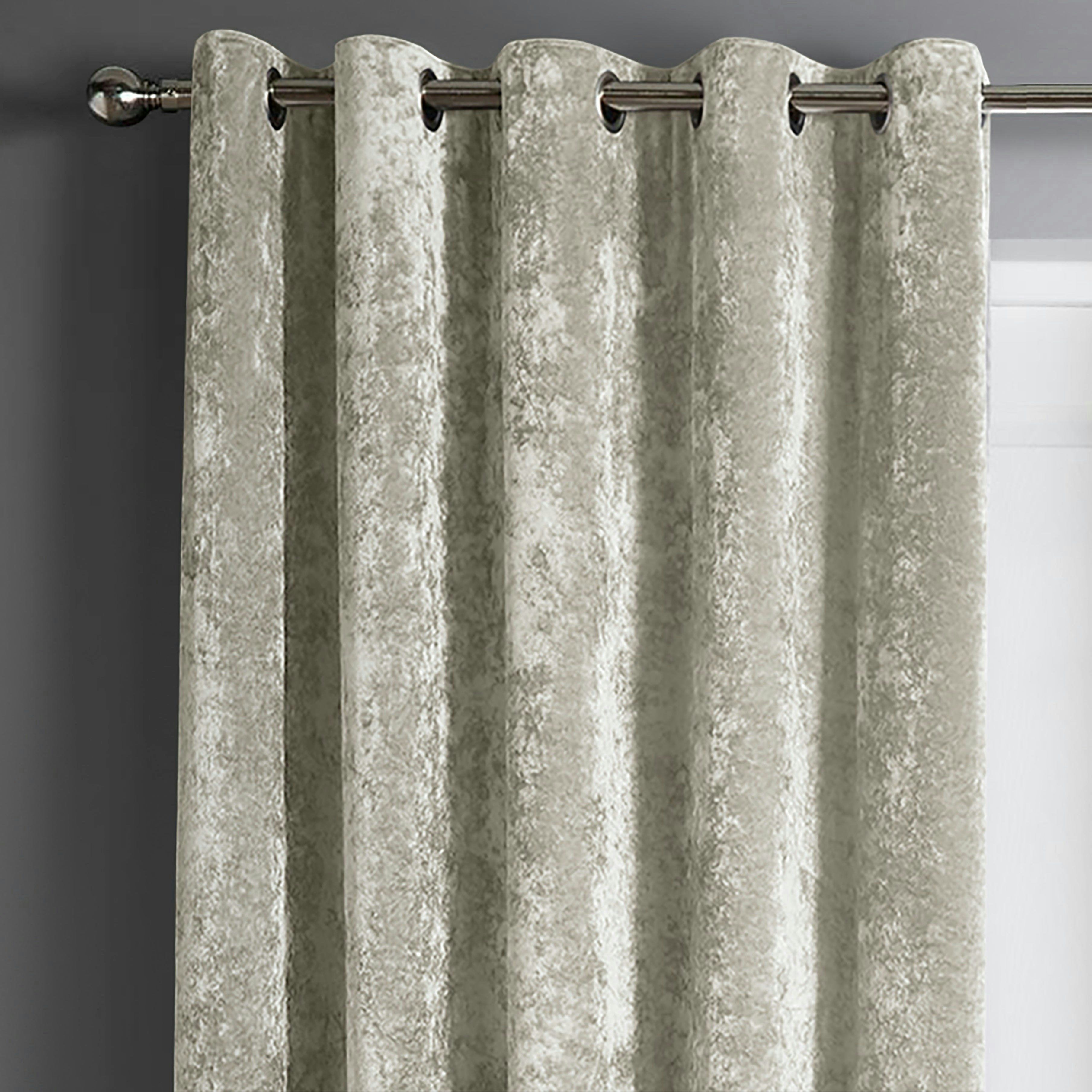 Rackhams Crushed Velvet Ready Made Eyelet Curtains - 117Cm X 137Cm - Natural