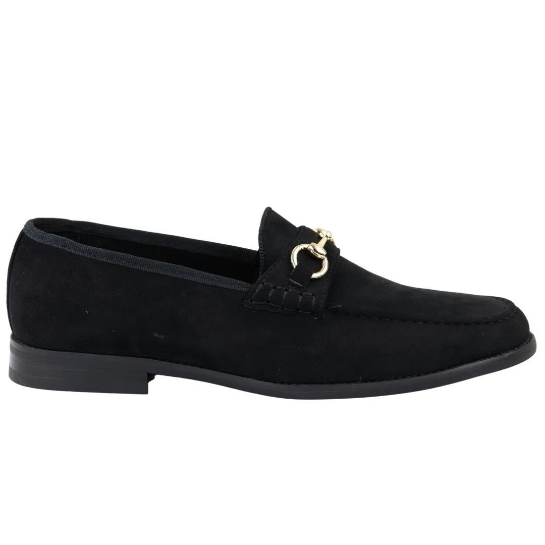 Dolcetto Men's Black Leather Lined Slip On Suede Loafer Shoes - Uk 10