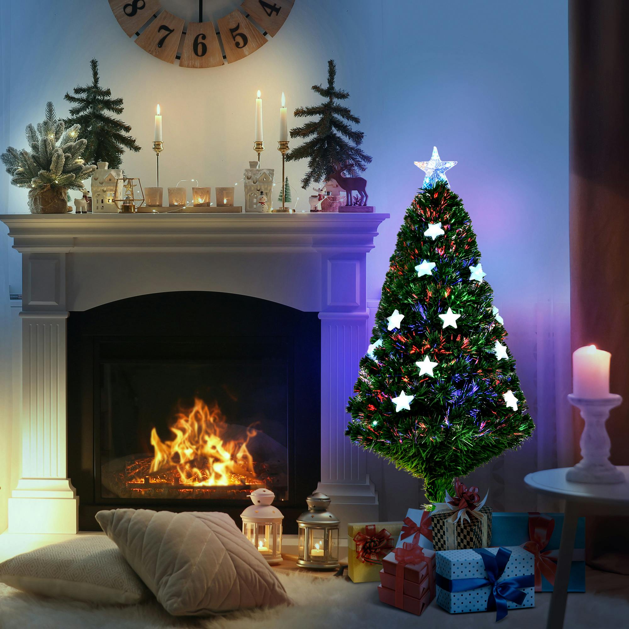 Bon Noel 4ft Pre-Lit Fibre Optic Christmas Tree - Green - LED Star Lights - Image 4
