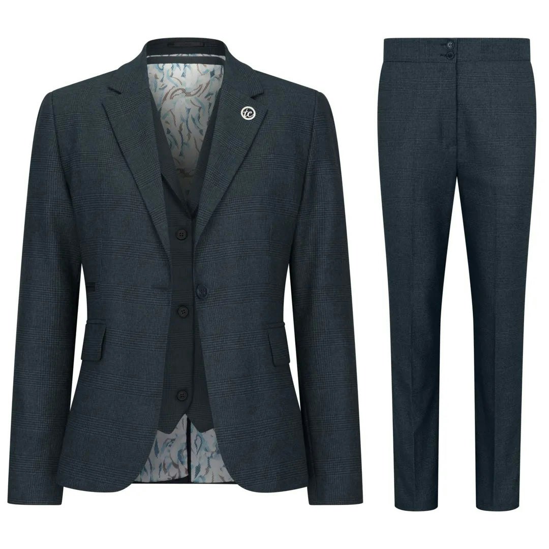 Truclothing Women's Green Tpw53 - 3 Piece Prince Of Wales Check Suit - Uk 10
