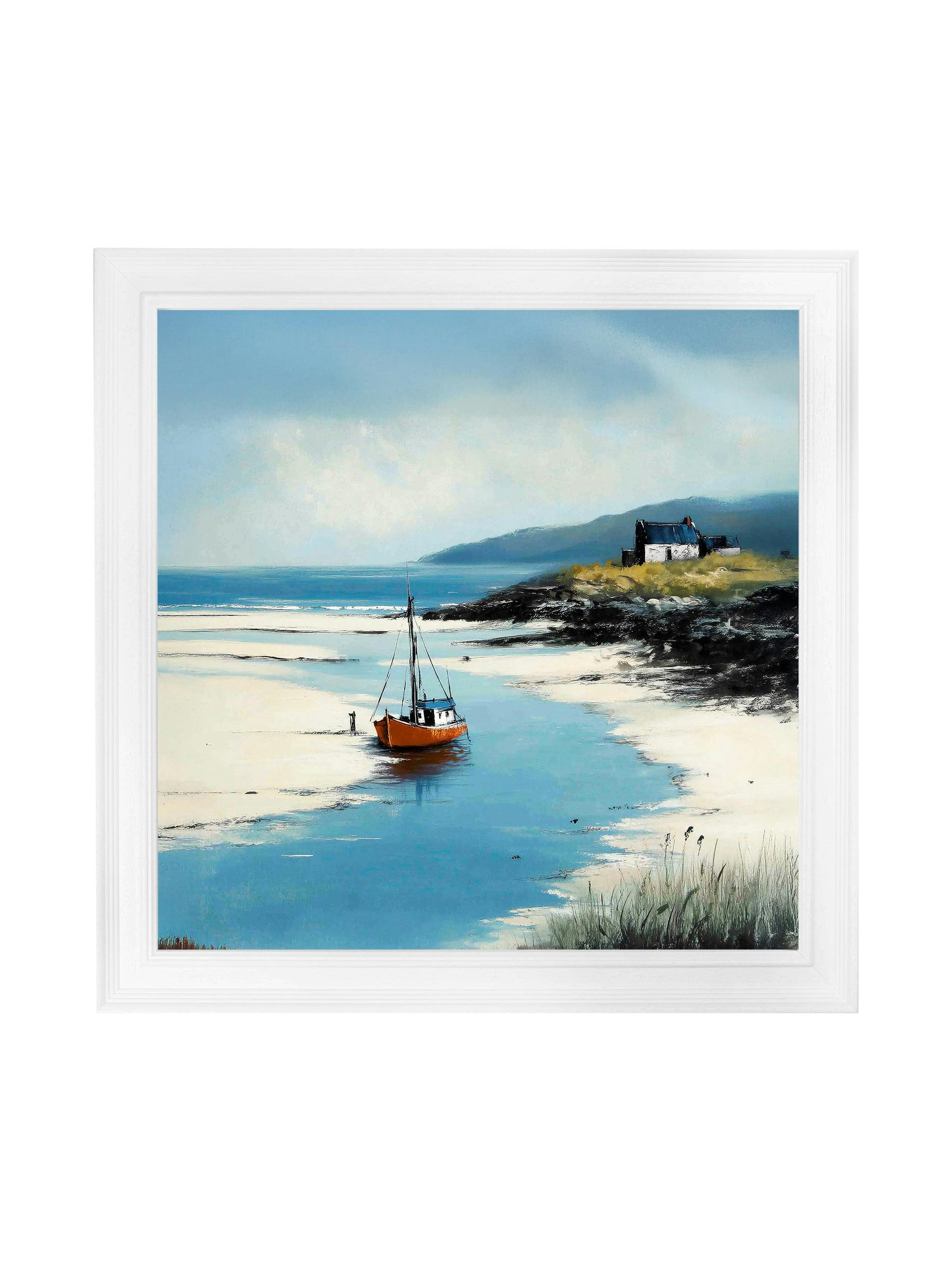Rackhams White The Coastal Boat - Strong Hurstwood Square Frame - The Coastal Boat - 70 X 70Cm