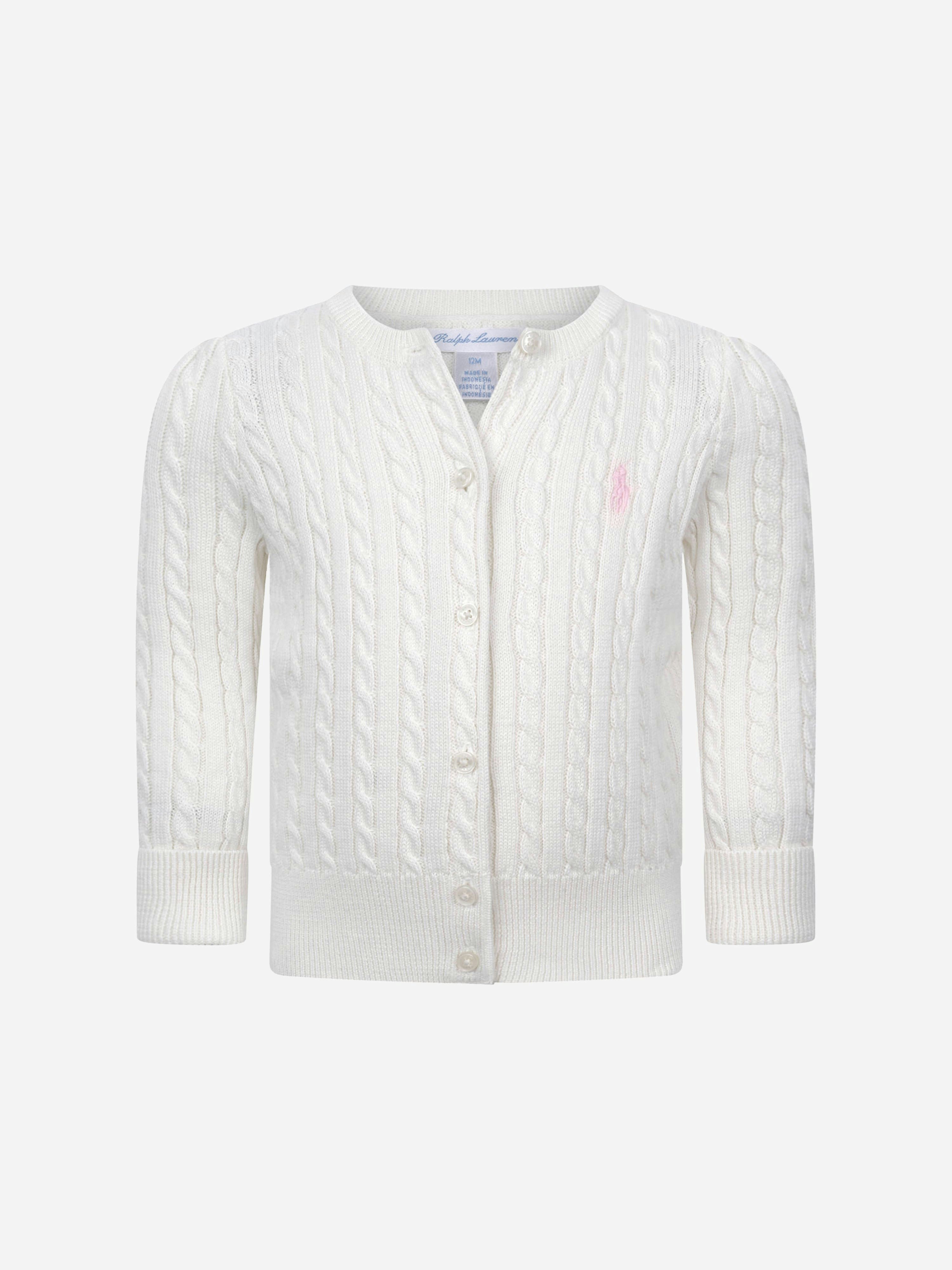 Ralph Lauren Kids Girls Ivory Baby Mini Cable Knit Cardigan In - 18 - 24 Mths