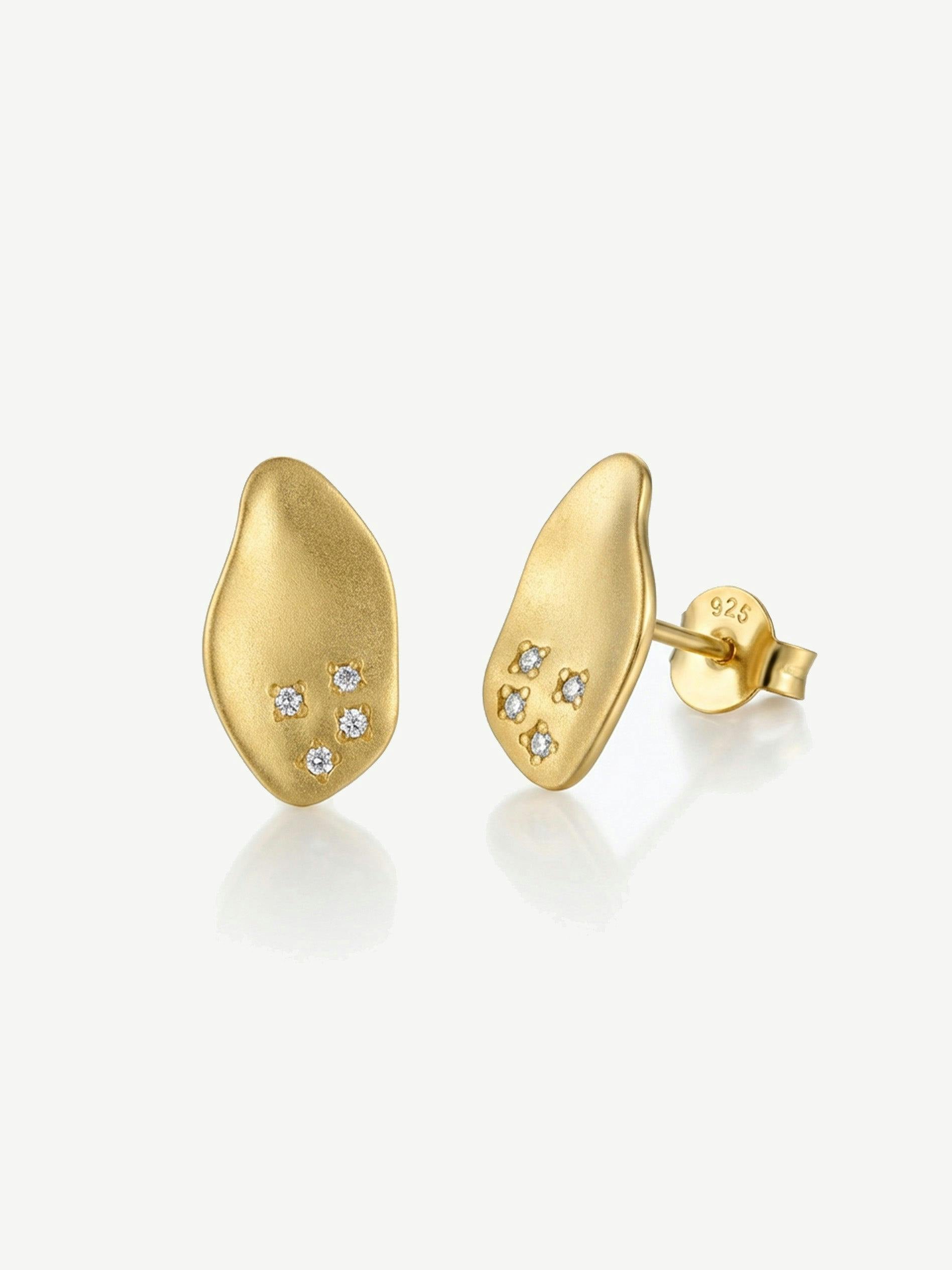 Muchv Gold Matte Sculpted Stud Earrings