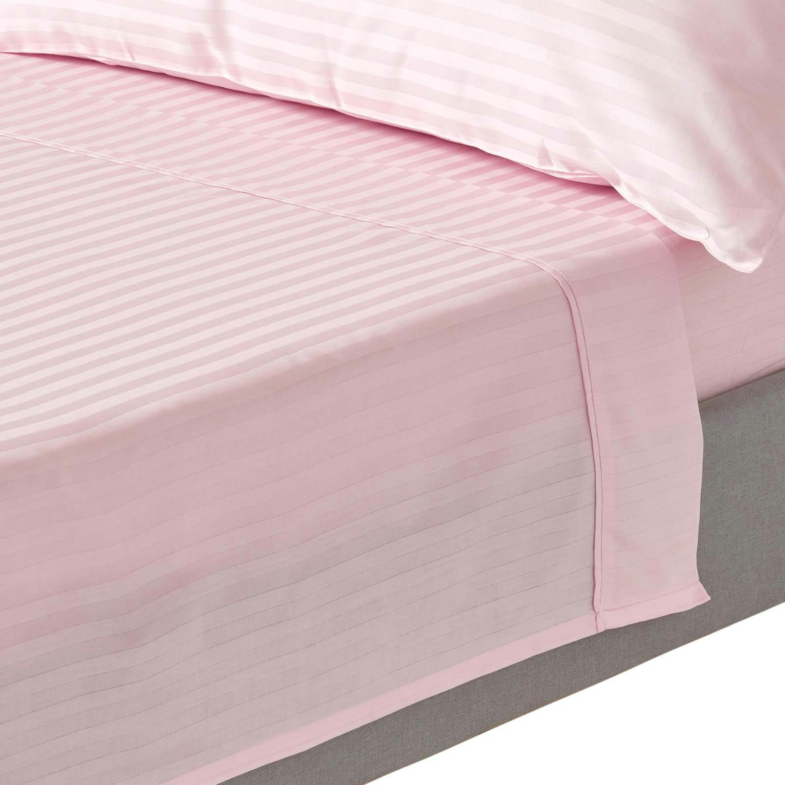 Homescapes Pink Silky 330 Tc Egyptian Cotton Satin Stripe Flat Sheet - Super King