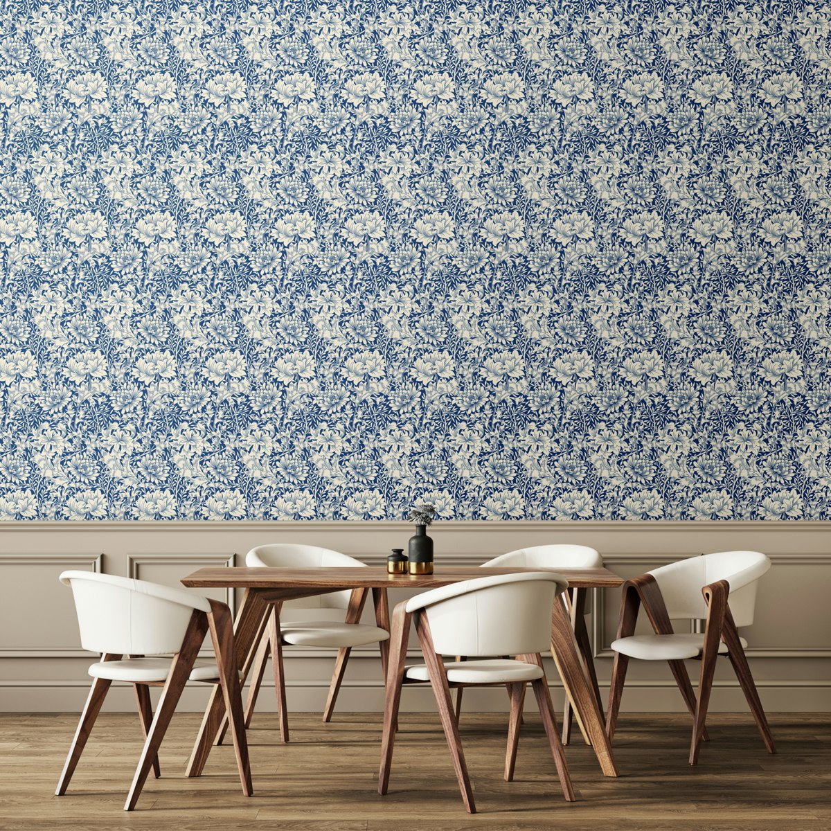 Rackhams Indigo/Blue Chrysanthemum - 10M Wallpaper