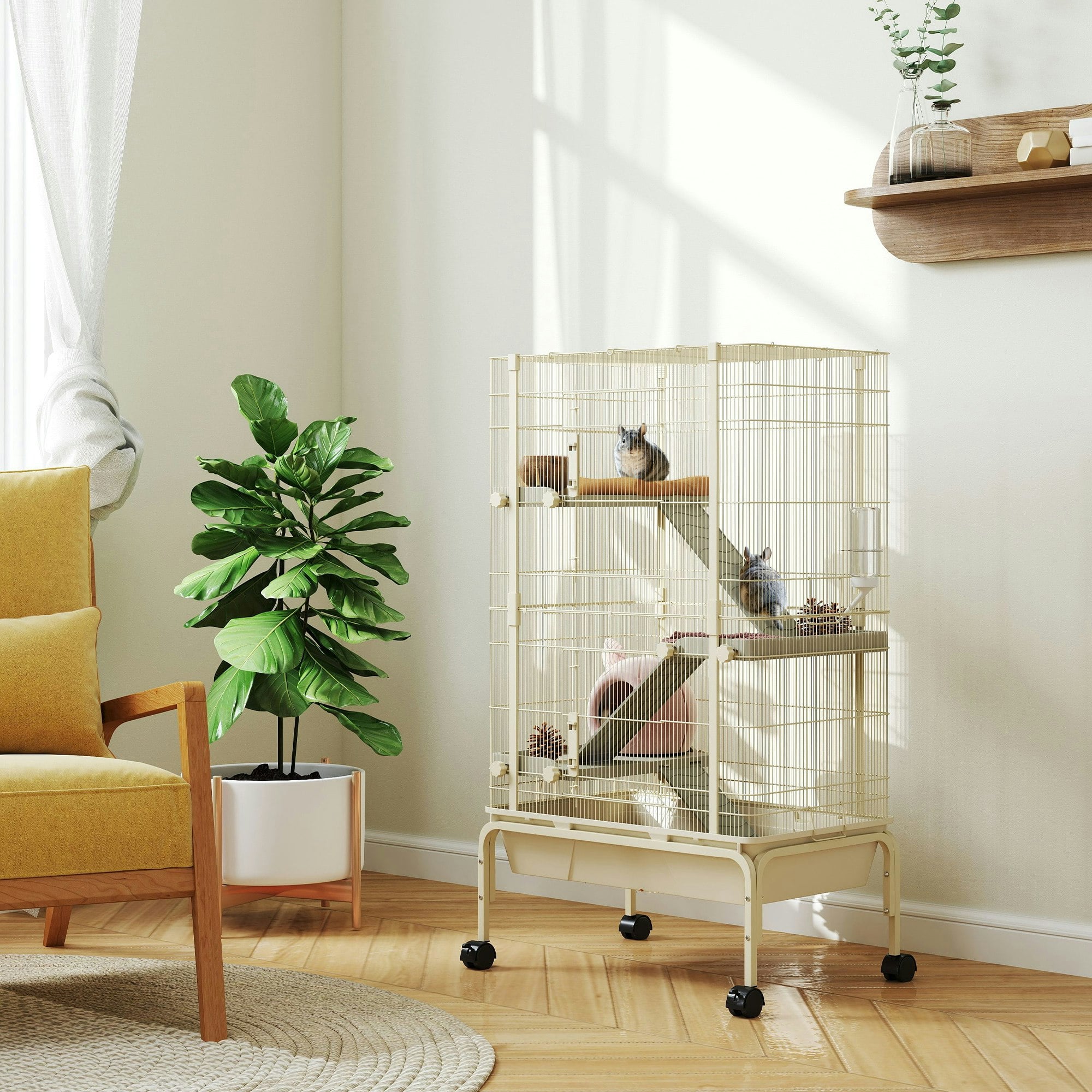 PawHut 4 Level Small Animal Cage - Beige - Image 4