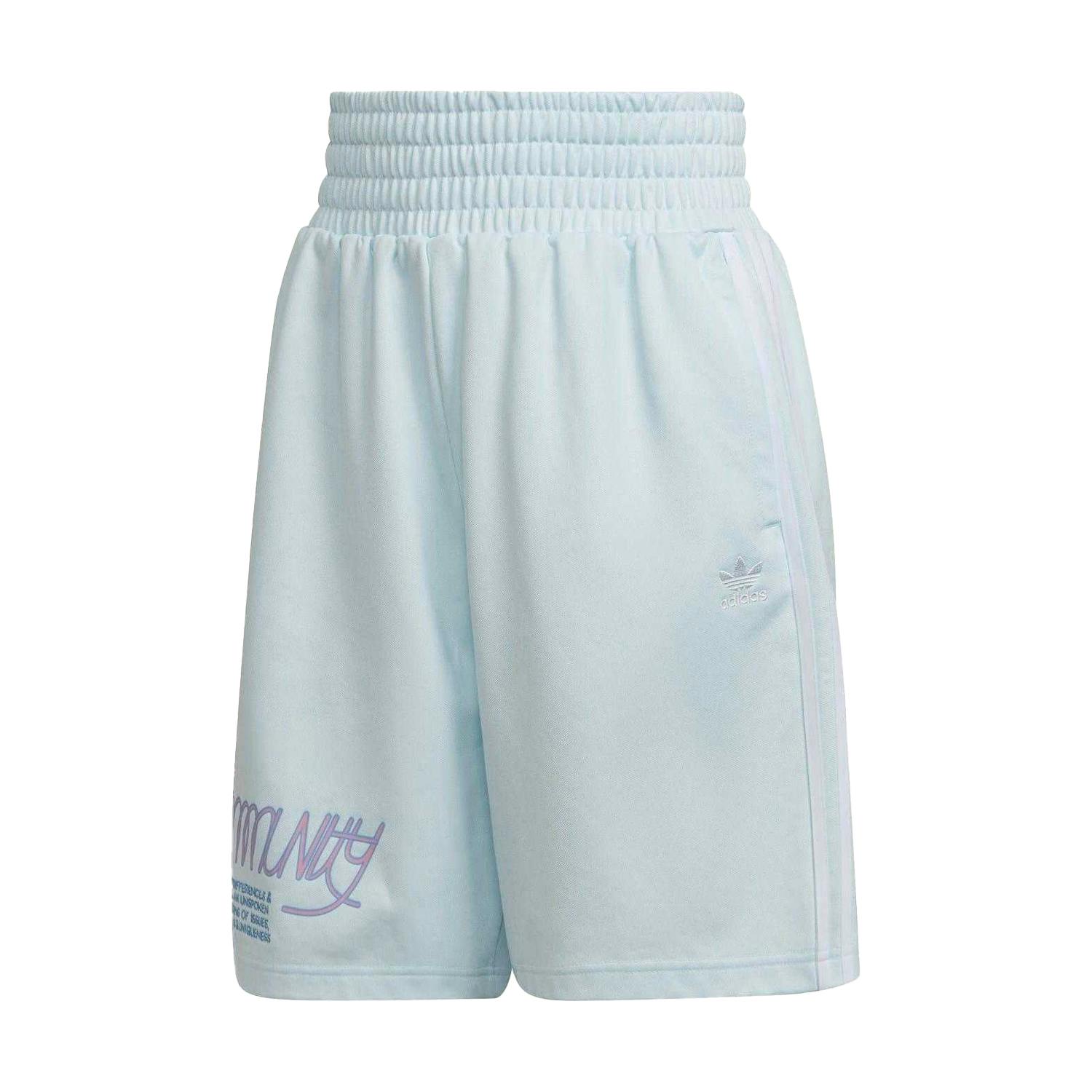 Adidas Women's Blue Originals Cotton Blend Graphic Print Relaxed Fit Sweat Shorts - 4 Uk S