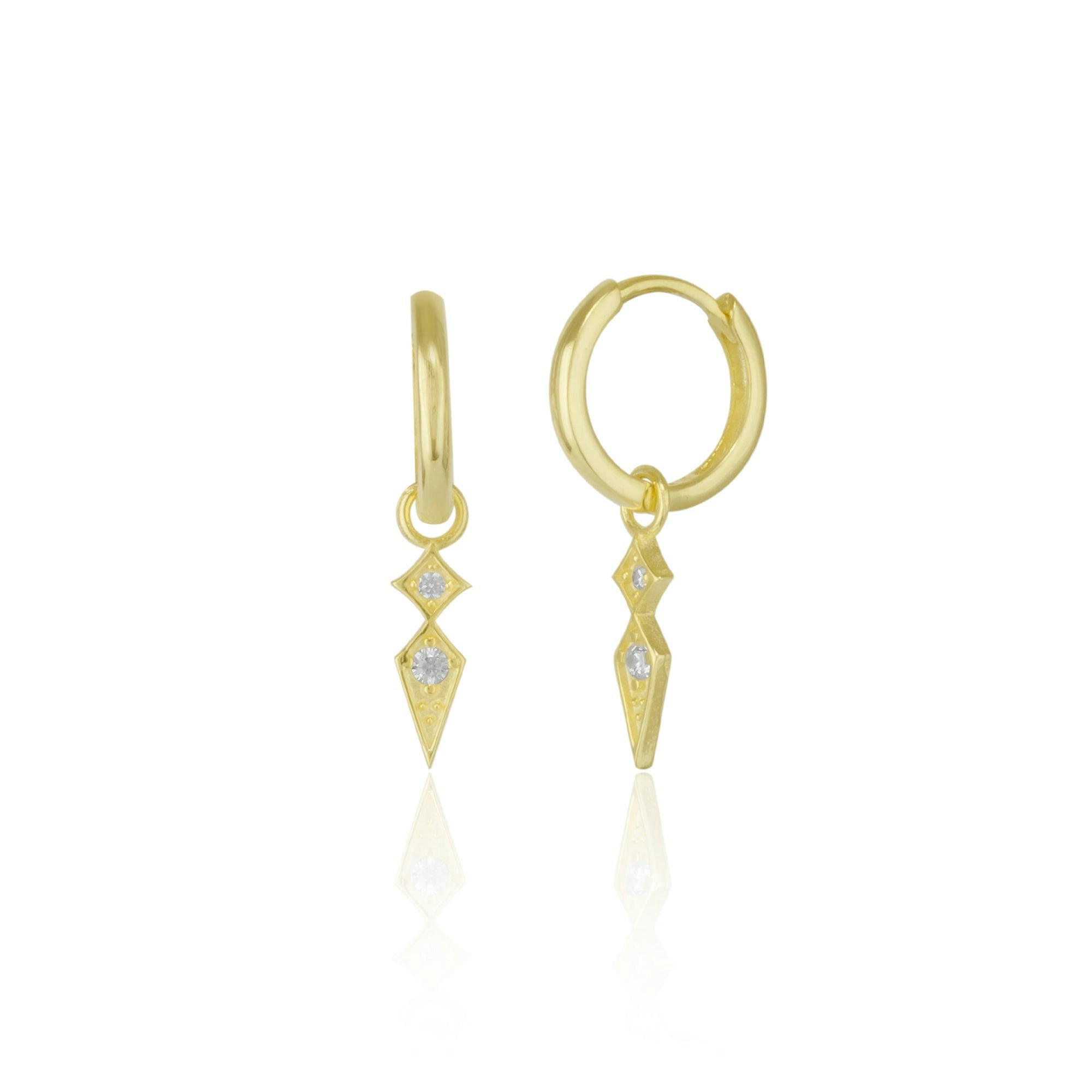 Spero London Silver/Gold Sterling Pave Spike Rhombus Drop Earrings