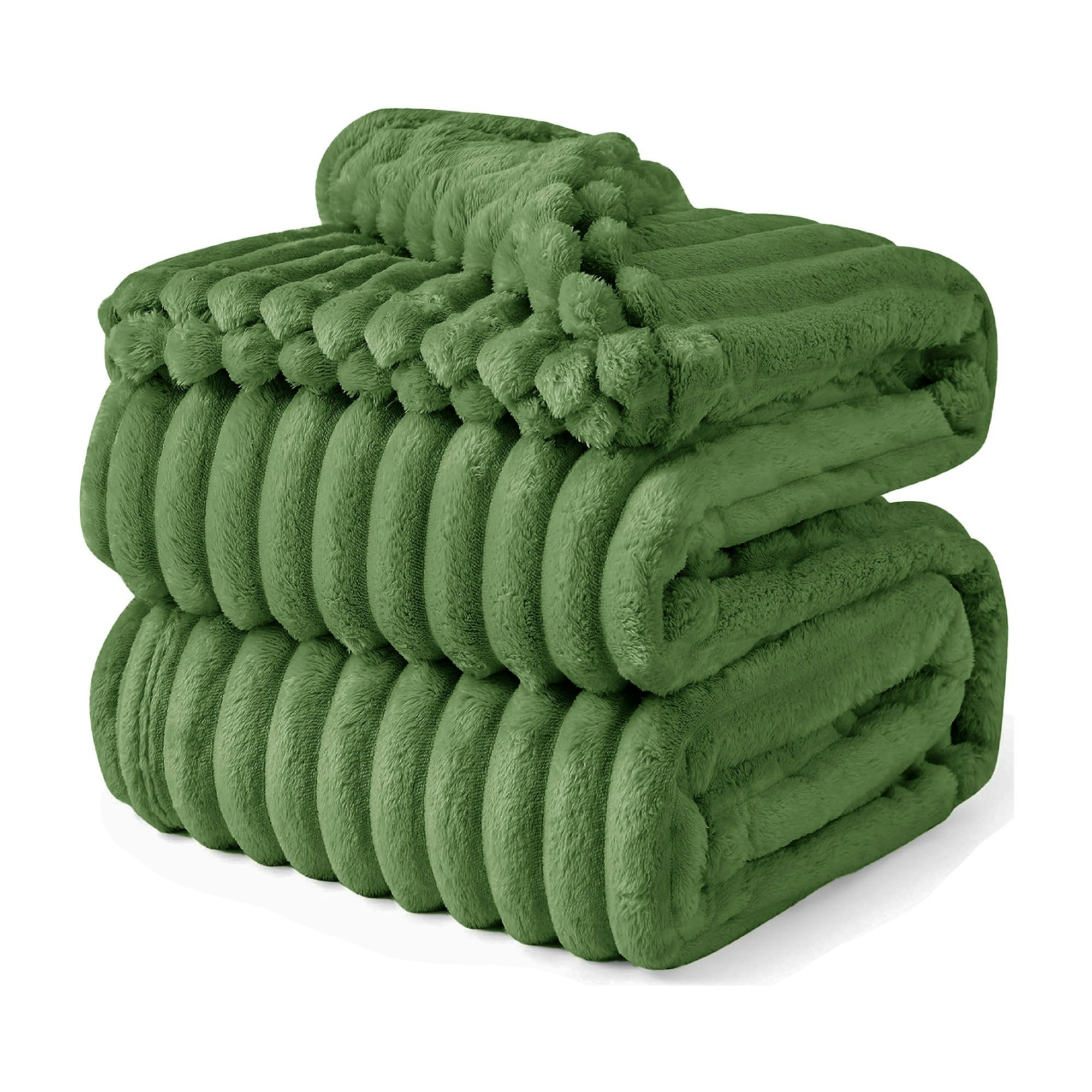 Rackhams Faux Fur Chunky Cord Blanket - Olive