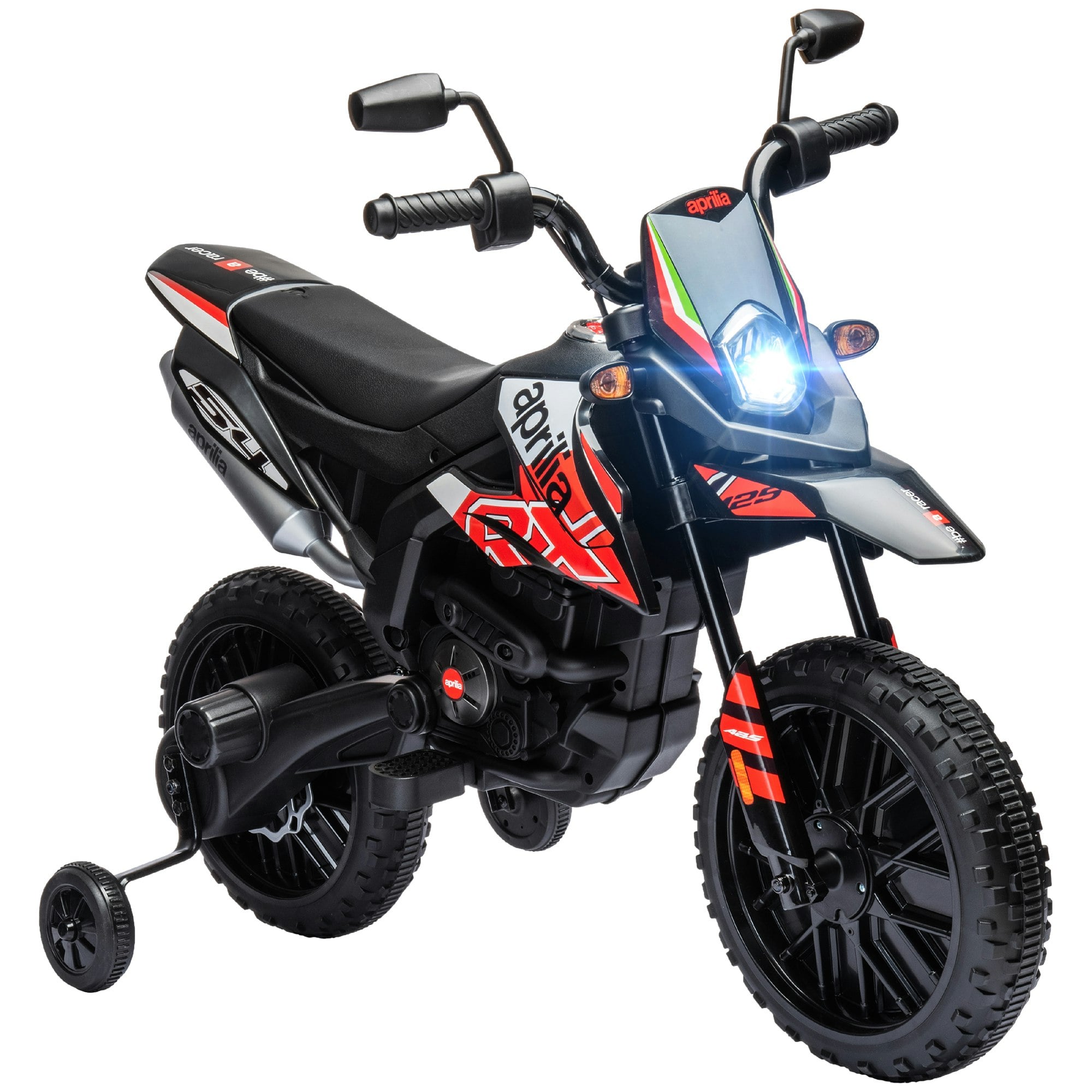 Aiyaplay Red 12V Kids Motorbike Aprilia Licenced With Training Wheels,
