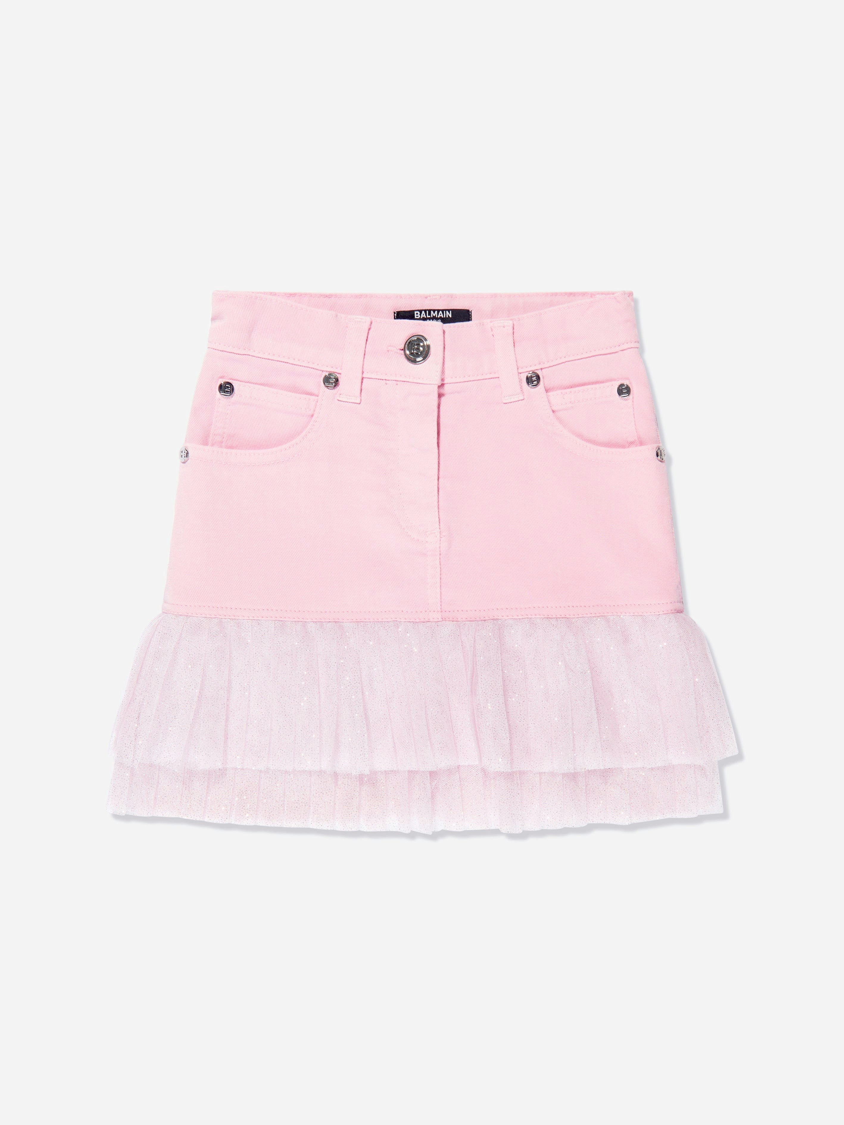 Balmain Girls Pink Pleated Hem Skirt In - 4 Yrs