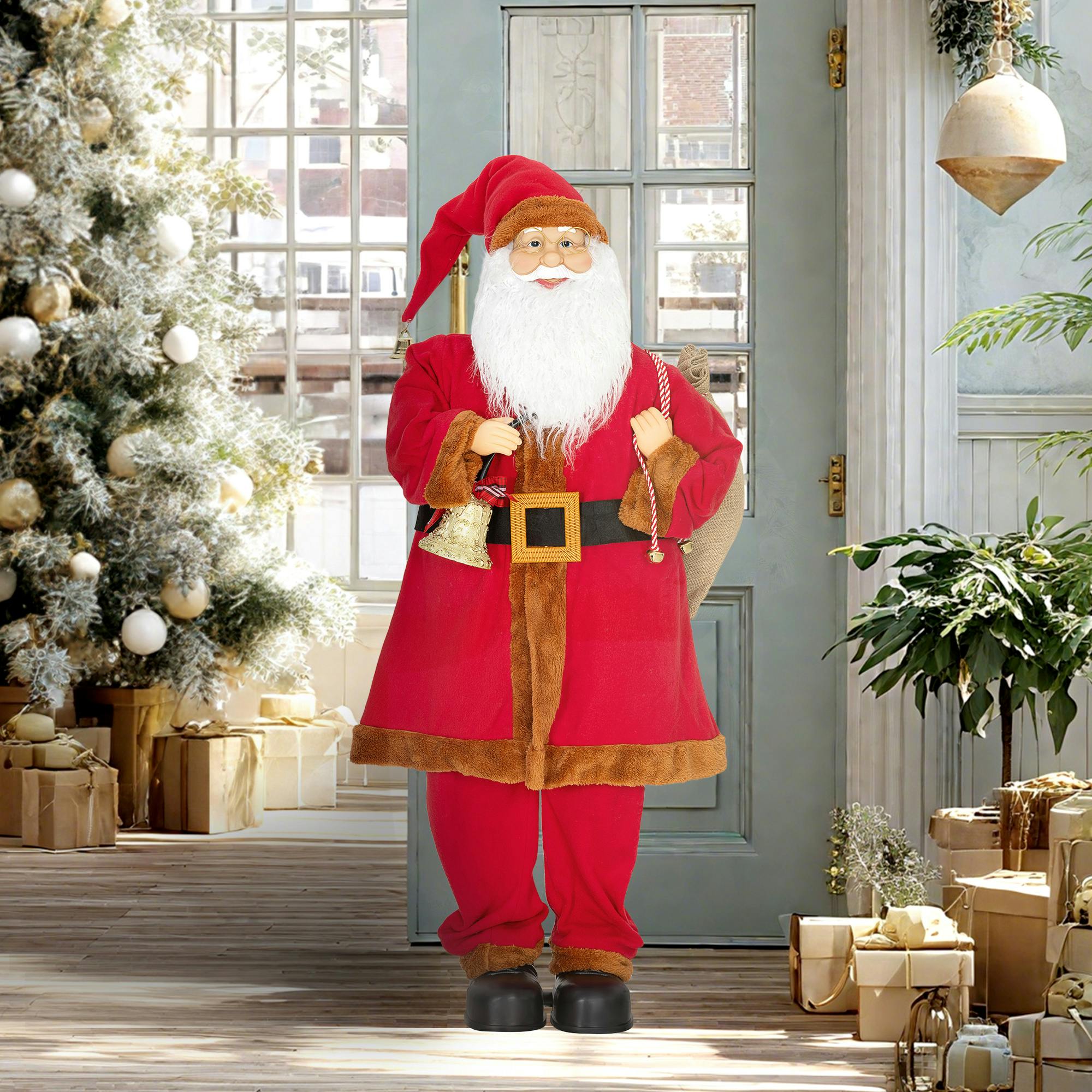Homcom Red Musical Animated Santa Claus With Music, Dancing, Bell And Sack - 1 - Santa Claus