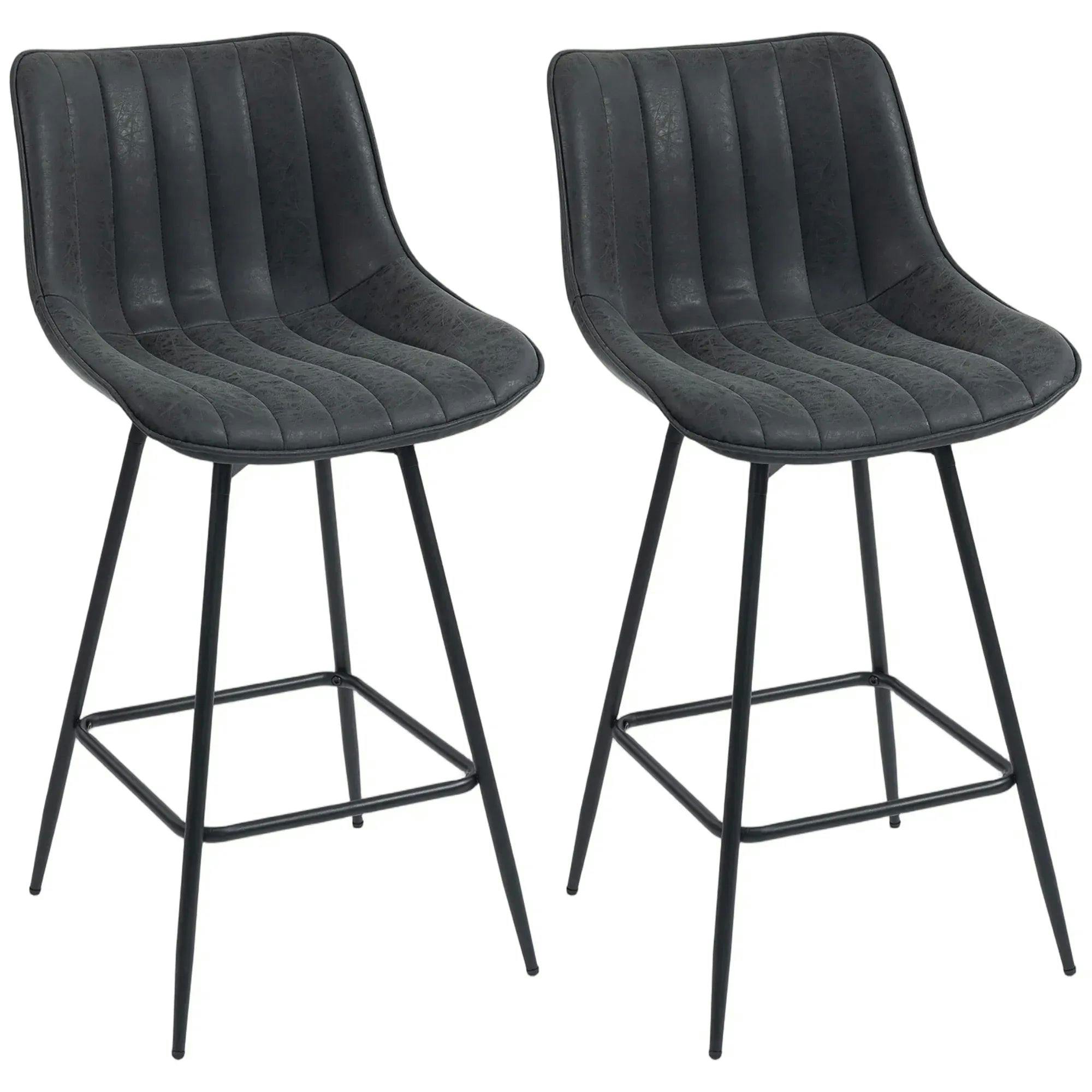 Rackhams Black Set Of 2 Pu Leather Swivel Bar Stools