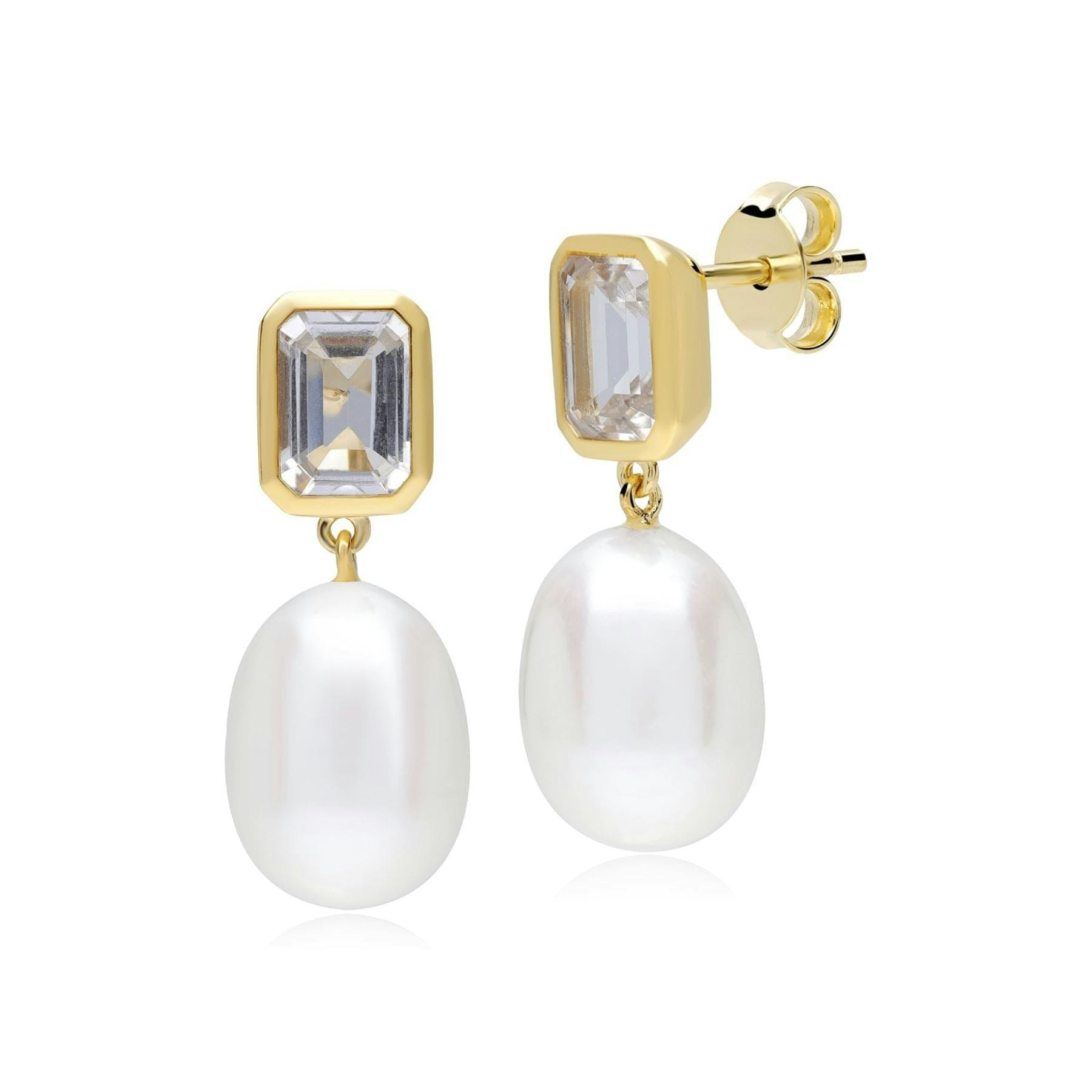 Gemondo Women's White/Gold/Silver Ecfew™ Unifier Topaz & Pearl Dangle Drop Earrings In Plated Sterling