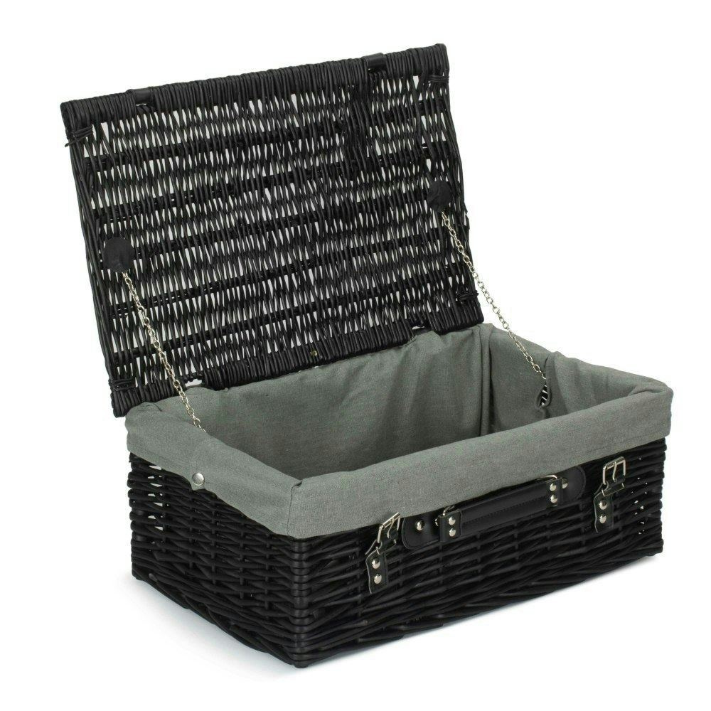 Rackhams Black/Grey 46Cm Empty Willow Picnic Basket With Cotton Lining