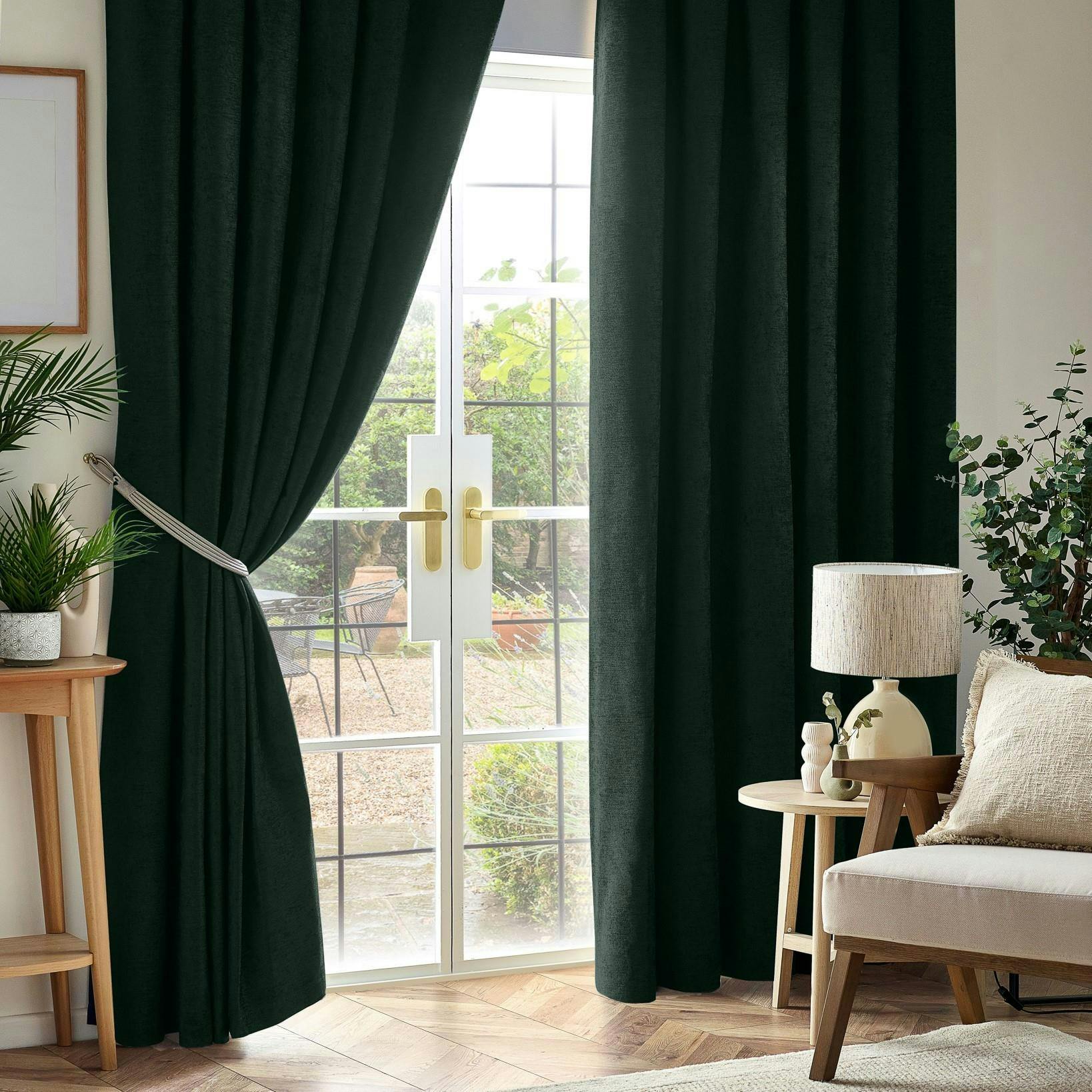 Rackhams Light/Black Chenille Blackout Pencil Pleat Top Curtains - 117Cm Width X 137Cm Drop