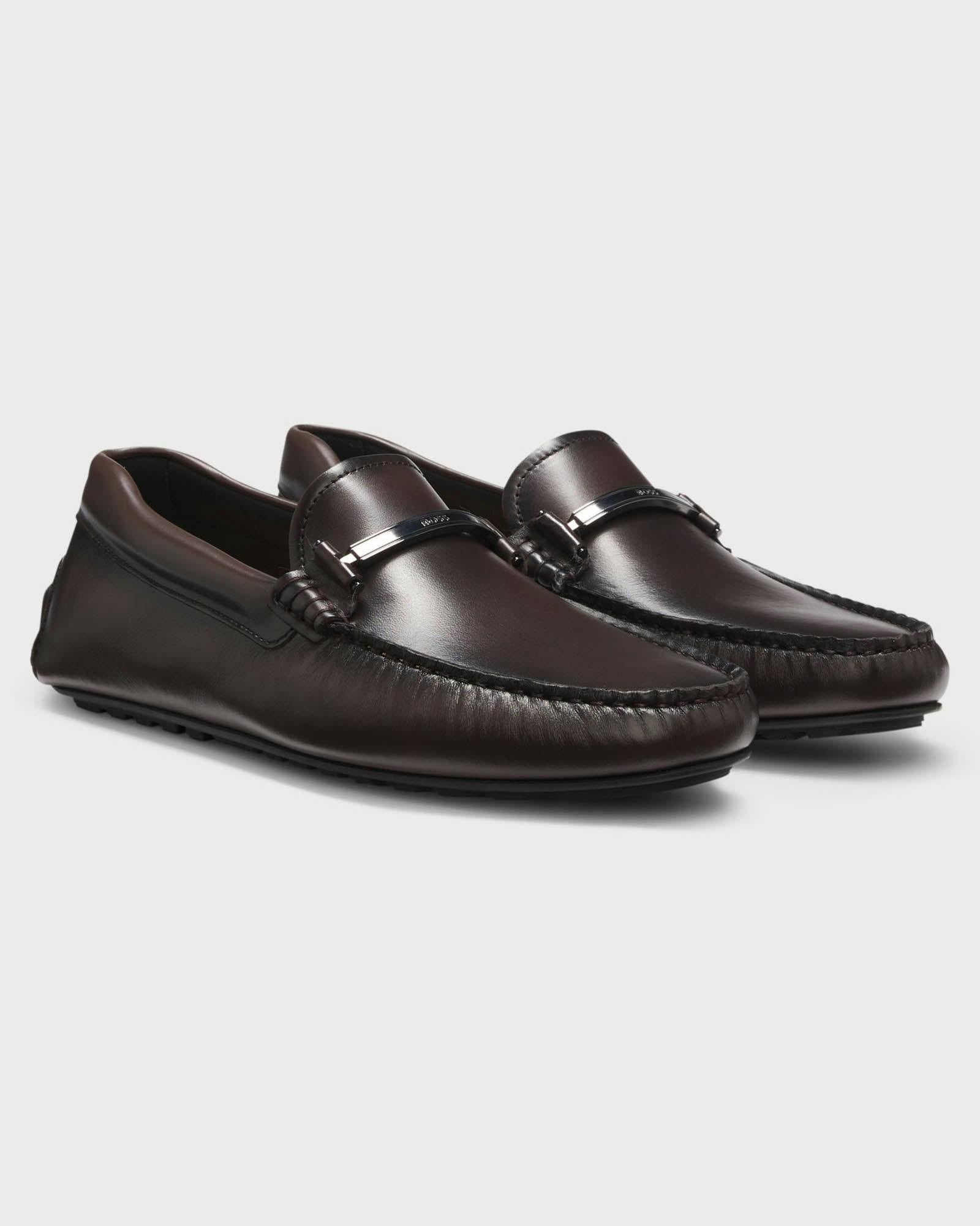 Boss Men's Orange/Dark/Brown Noel Leather Driver Shoes With Branded Hardware - 205 - 205 - Uk9 Eu43 Us10