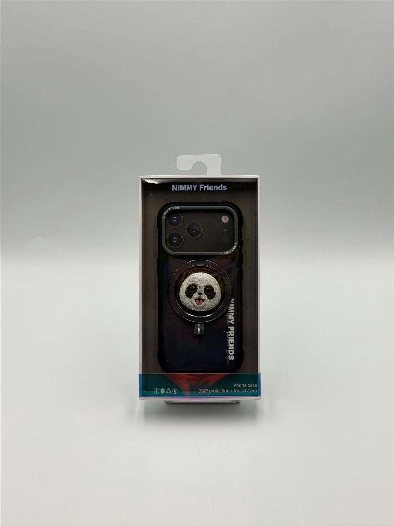 Nimmy Friends Black/Grey Nimmy Big Eye Cute Pet Travel Panda Face Case With Detachable Magsafe Grip For Iphone 17 Pro 6.3"