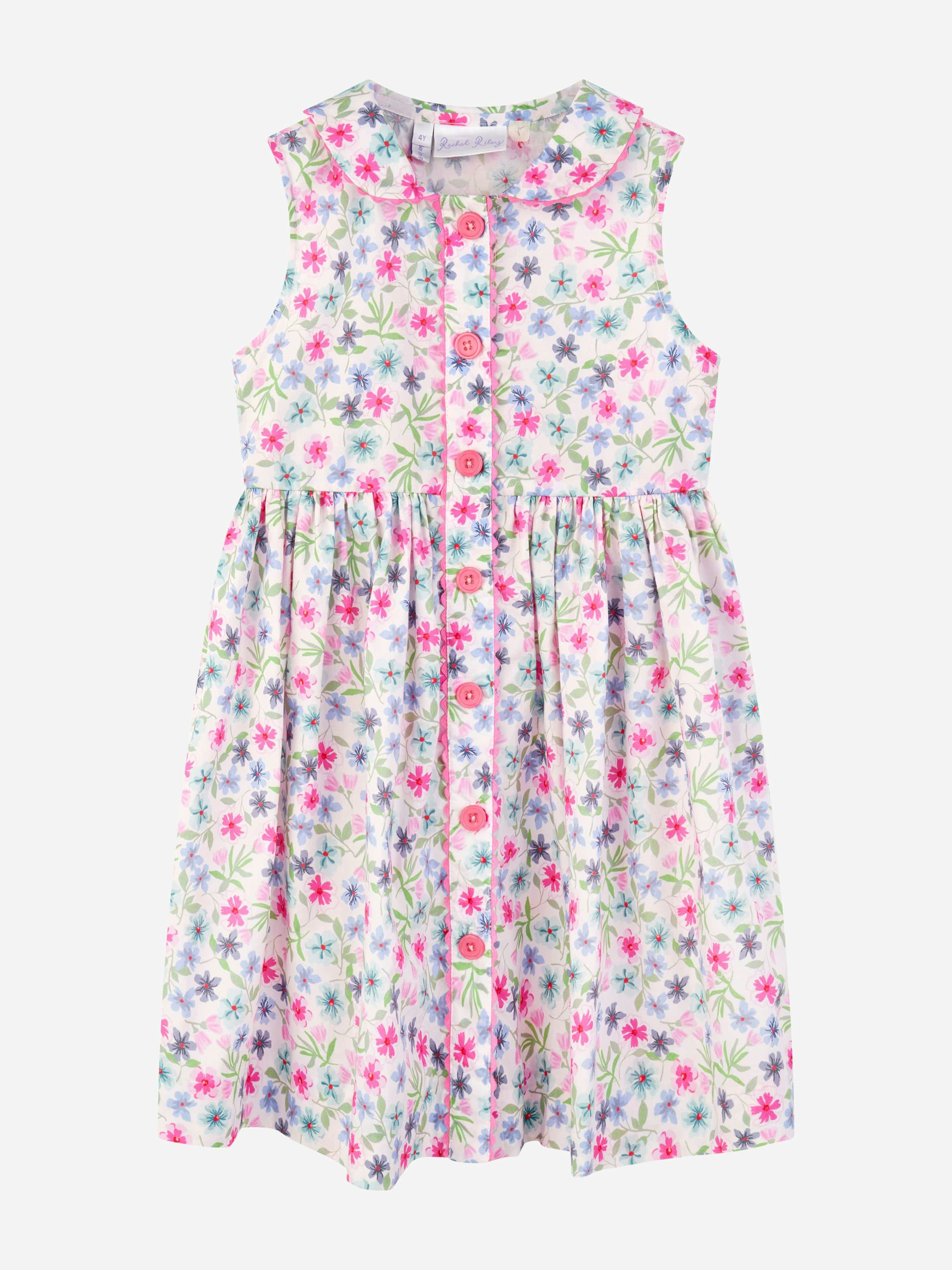 Rachel Riley Girls Pink Aster Sleeveless Button Front Dress In - 6 Mths