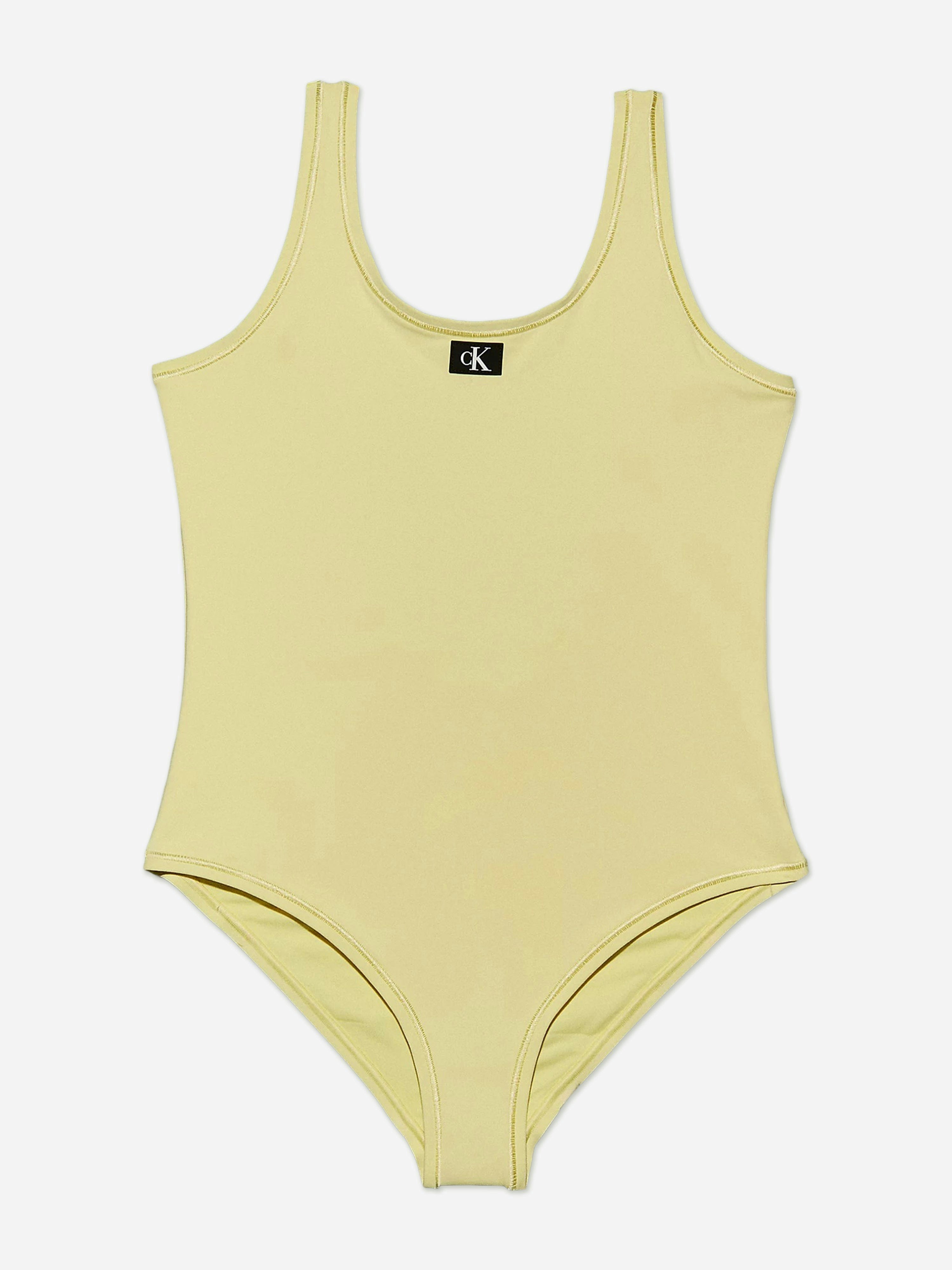 Calvin Klein Girls Yellow Logo Swimsuit In - 8 - 10 Yrs
