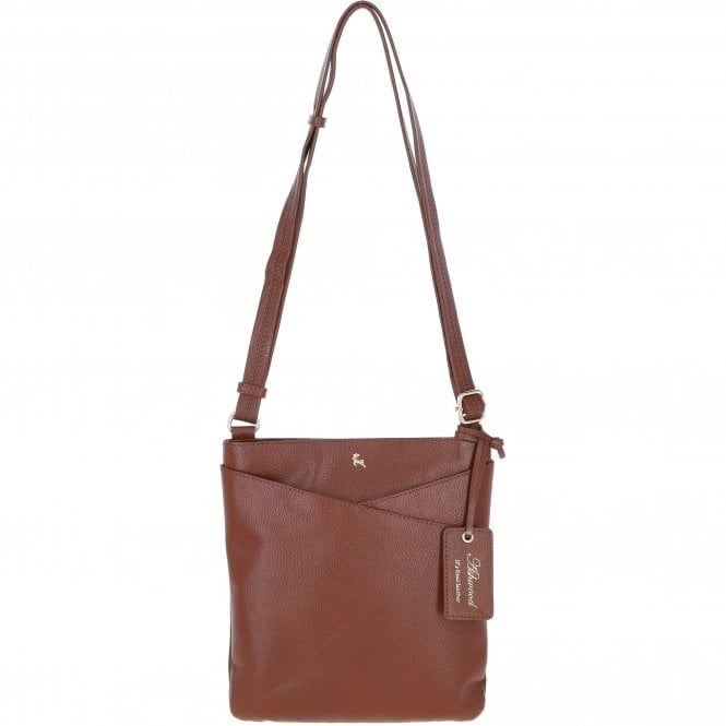 Ashwood Women's Brown Real Leather Zip Top Cross Body Bag: Curve - Tan - Leather