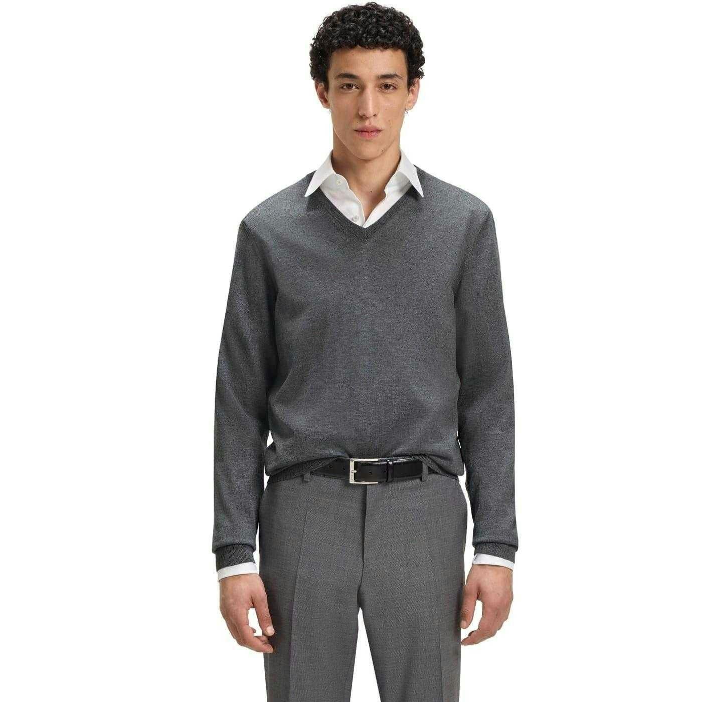 Boss Men's Grey Knitted Regular Formal Pullover - Medium - Xxl - Medium - 100% Mixed
