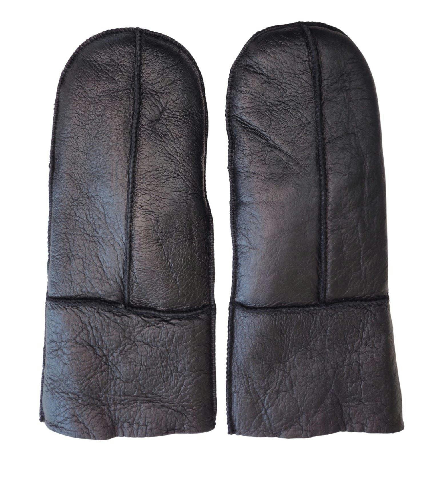 Infinity Leather Women's Black Genuine Real Sheepskin Leather Mittens Warm Gloves - Xl