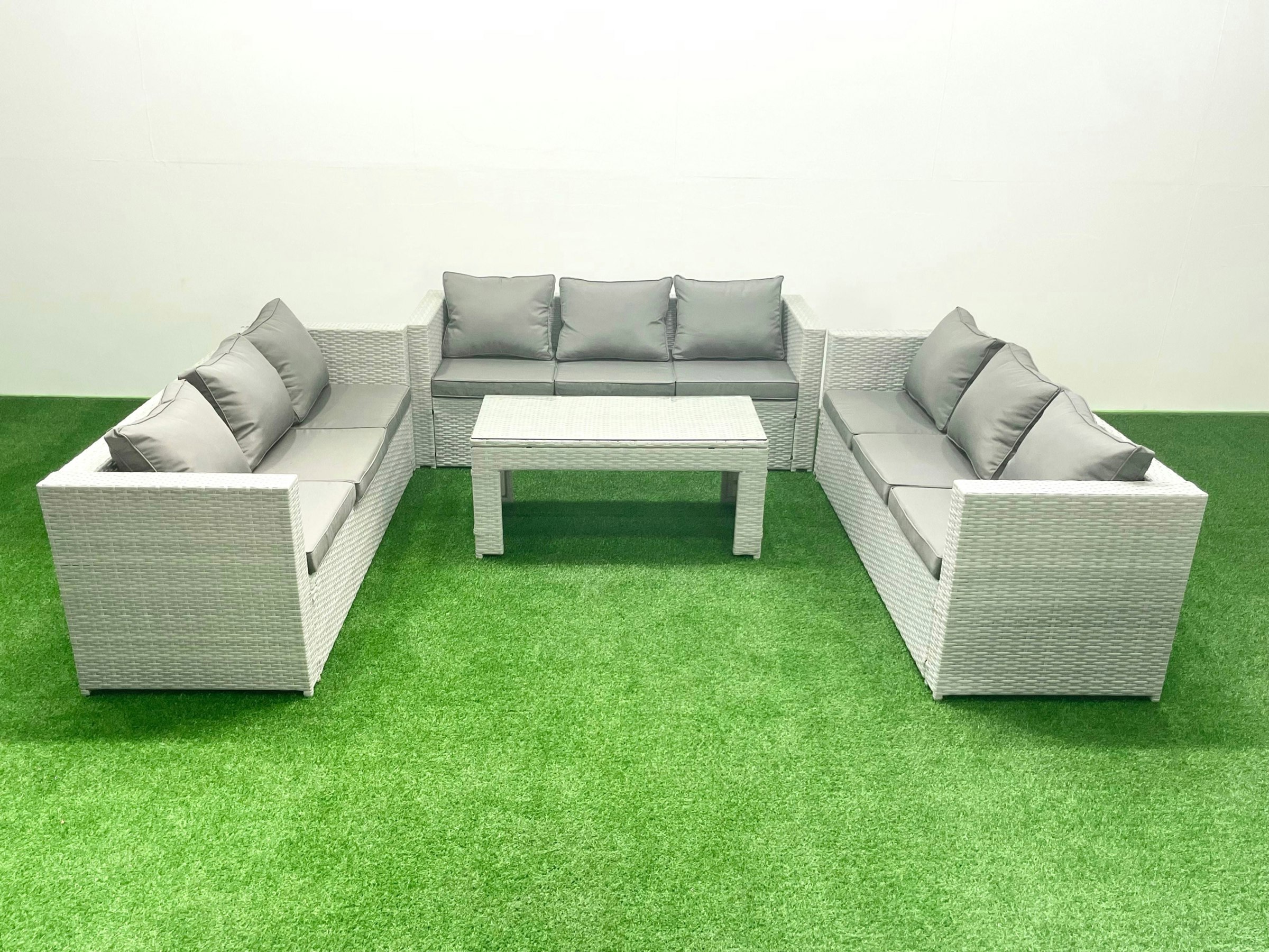 Fimous Light/Grey Rattan Garden Outdoor Furniture Set 9 Seater Garden Sofa Oblong Coffee Table Set Mixed